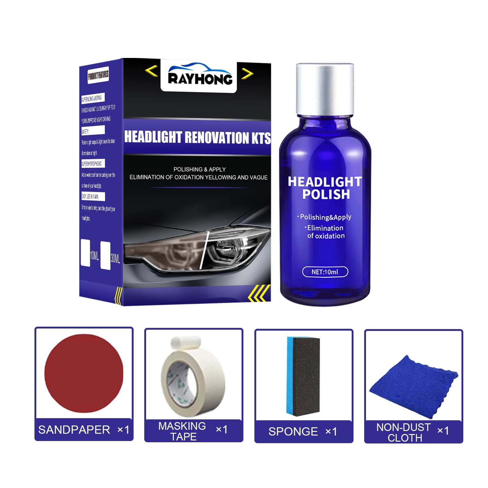 Headlight Restoration Kit, Heavy Duty DIY Headlight Repair Kit to Remove Yellow Gaze, Sand, Refine,Polish