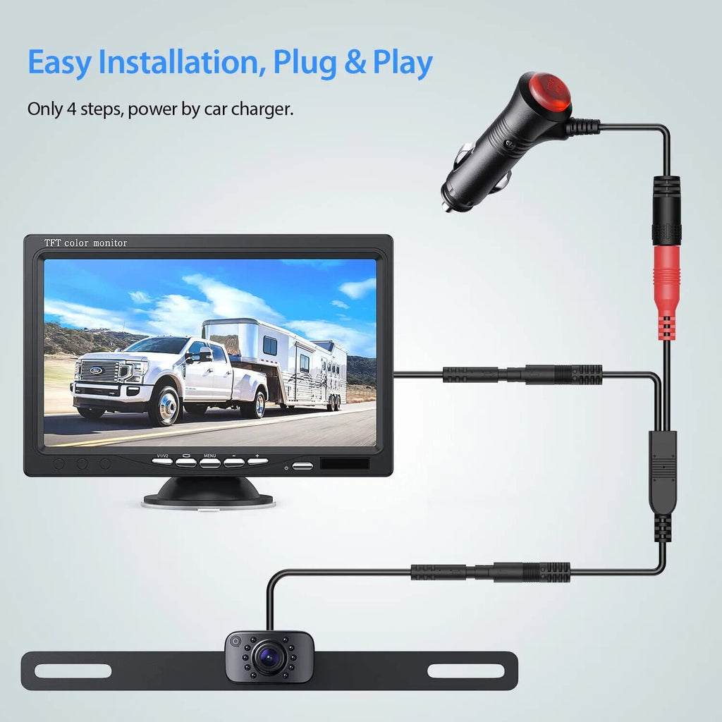 eRapta Backup Camera 7'' 1080P Front & Rear View Monitor Back up Camera for Car or Truck IP69 Waterproof Night Vision DIY Grid Lines AY7
