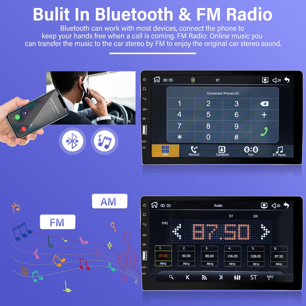 Podofo Single Din Car Stereo Radio 9'' Touch Screen Carplay Universal Car Multimedia Player with Bluetooth FM Radio Receiver Mirror Link with 12 Leds Backup Camera