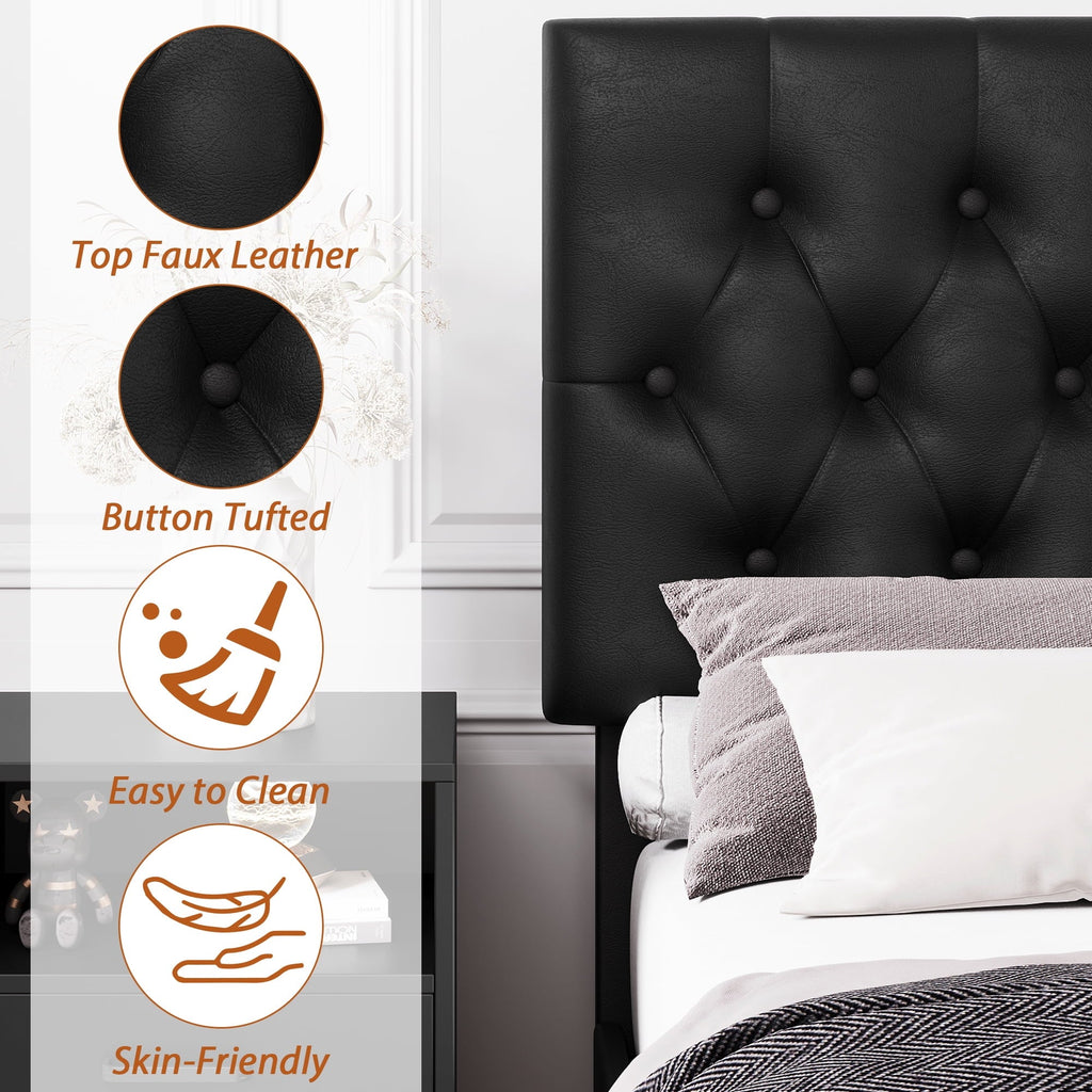 Homfa Faux Leather Storage Platform Bed Frame, King Black Bed Frame with 4 Drawers, Upholstered with Adjustable Headboard