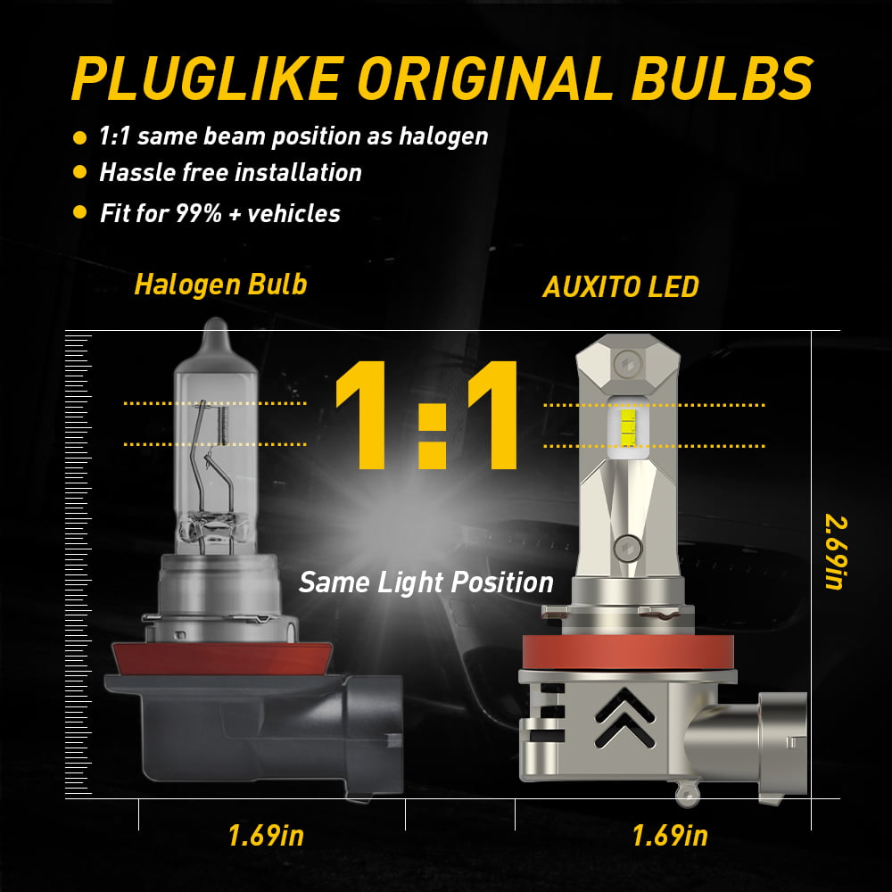 AUXITO H11 Headlight Bulb, 14000LM 300% Brighter H8 H9 H11 LED Headlight Bulbs for Low Beam High Beam, 6000K White, Pack of 2