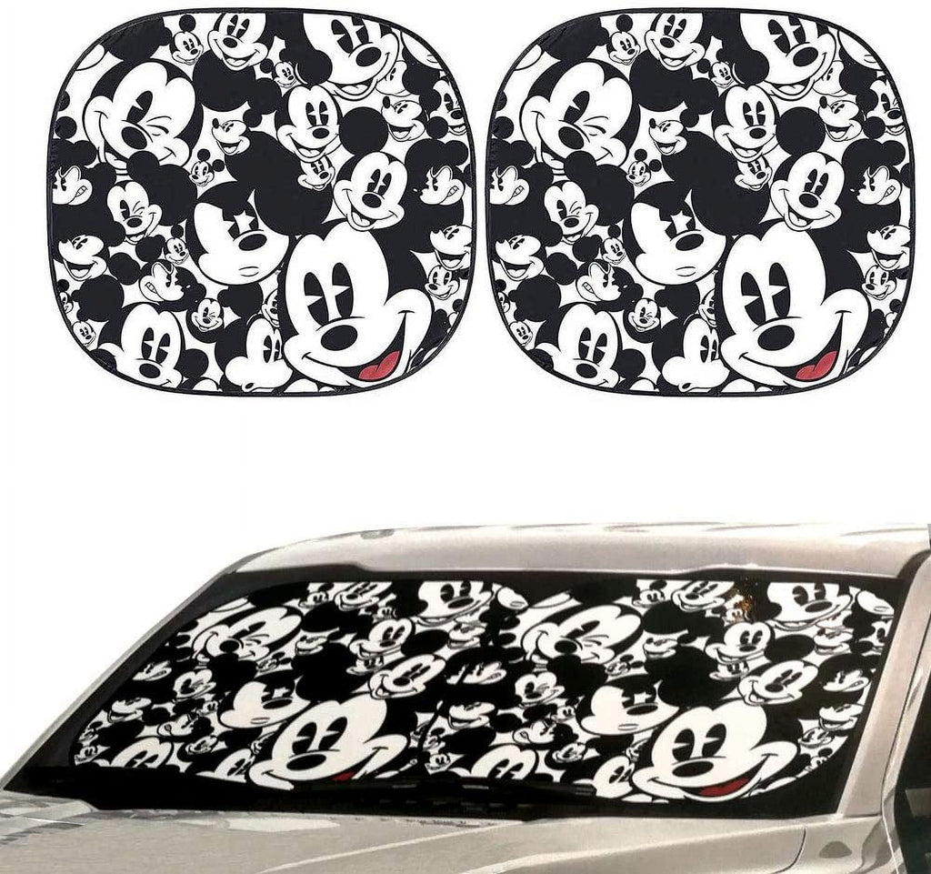 Auto Car Windshield Sunshade with Disney Mickey Expressions Design 2 Piece with License Plate Frame