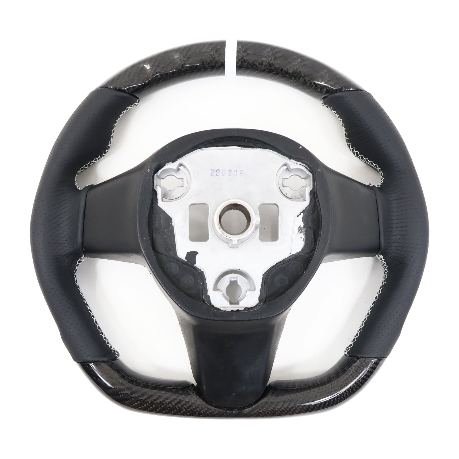 Ikon Motorsports Steering Wheel Compatible with 17-23 Tesla Model 3 Y Carbon Fiber & Perforated Leather With White Stitching & Stripe Steering Wheel Cover