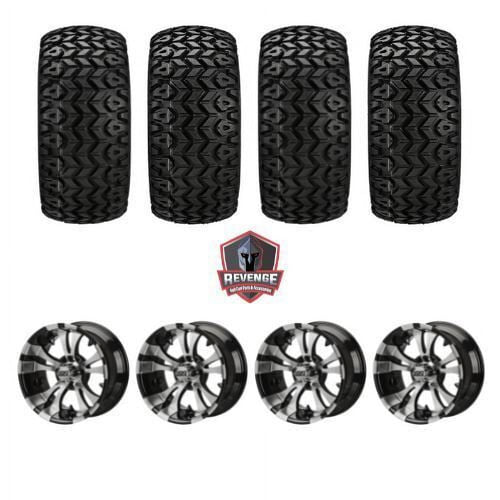14" Warlock Machined Black Golf Cart Wheels on Tires Combo (23X10-14) Set of 4