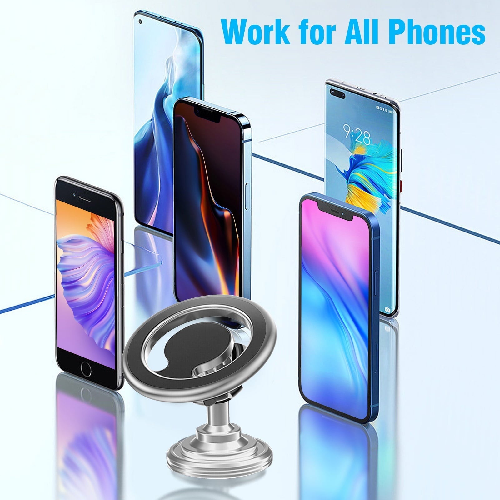 Magnetic Phone Car Mount, TSV 360 Rotation Dashboard Phone Holder for Car with Strong Adhesive Stick, Magnet Car Phone Holder Mount Fit for iPhone 14 13 12 11 Pro SE XR XS, Samsung LG Phones