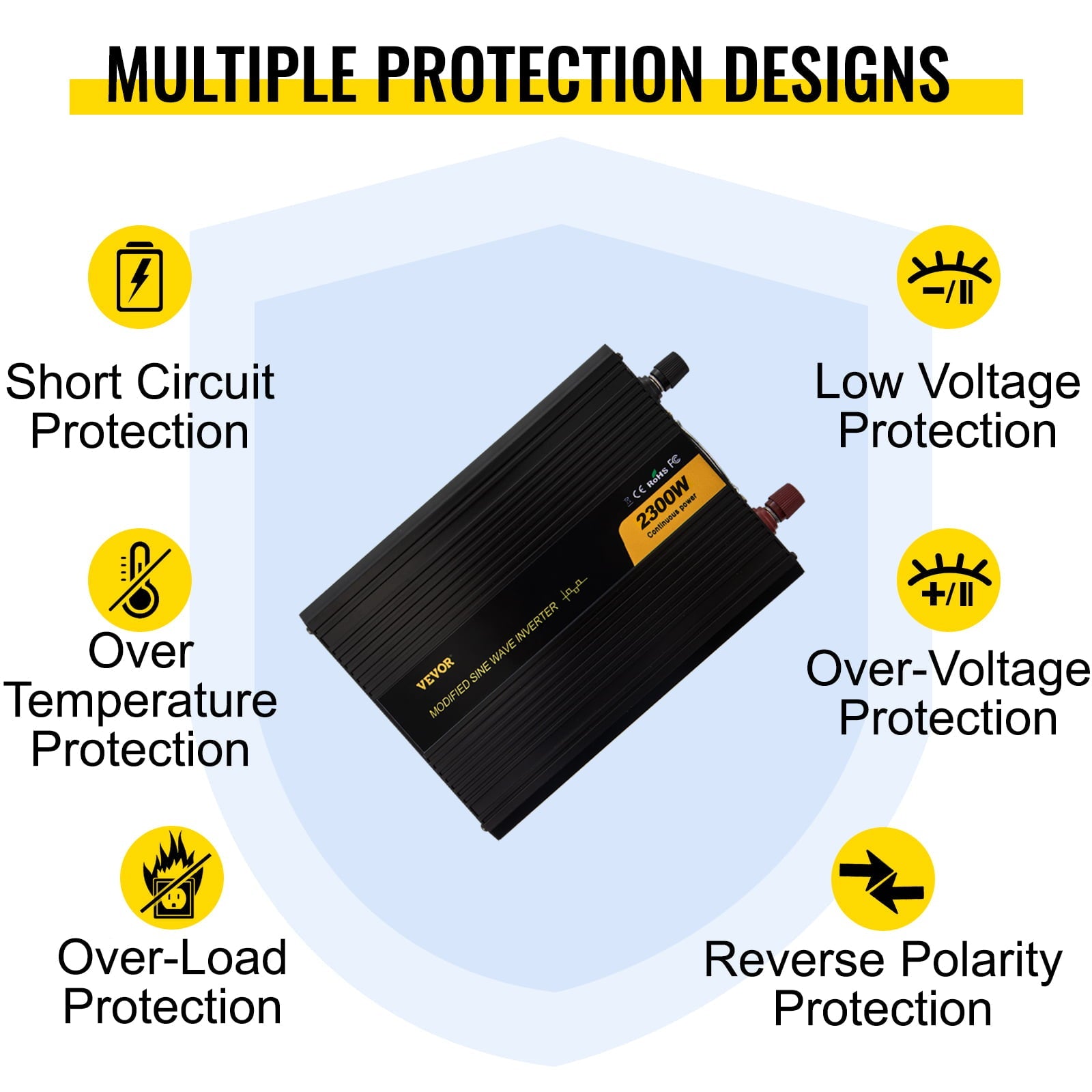 VEVOR Power Inverter 2300W Modified Sine Wave Inverter DC 24V to AC 120V Car Converter with LCD Display Remote Controller LED Indicators AC Outlets Power Inverter for Car RV Truck Boat Travel Camping