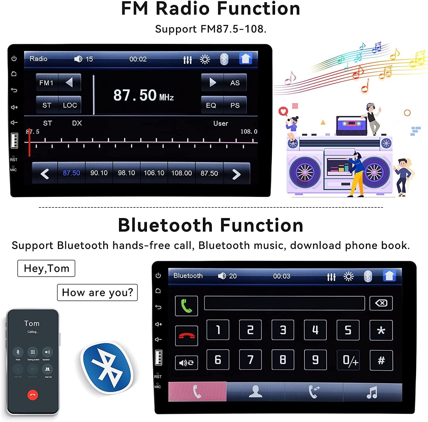 Podofo Single 1 Din 9'' Car Stereo Radio HD Touch Screen Multimedia Car MP5 Player Audio Head Unit Bluetooth Mirror Link USB FM Function with Microphone(No Rearview Camera)
