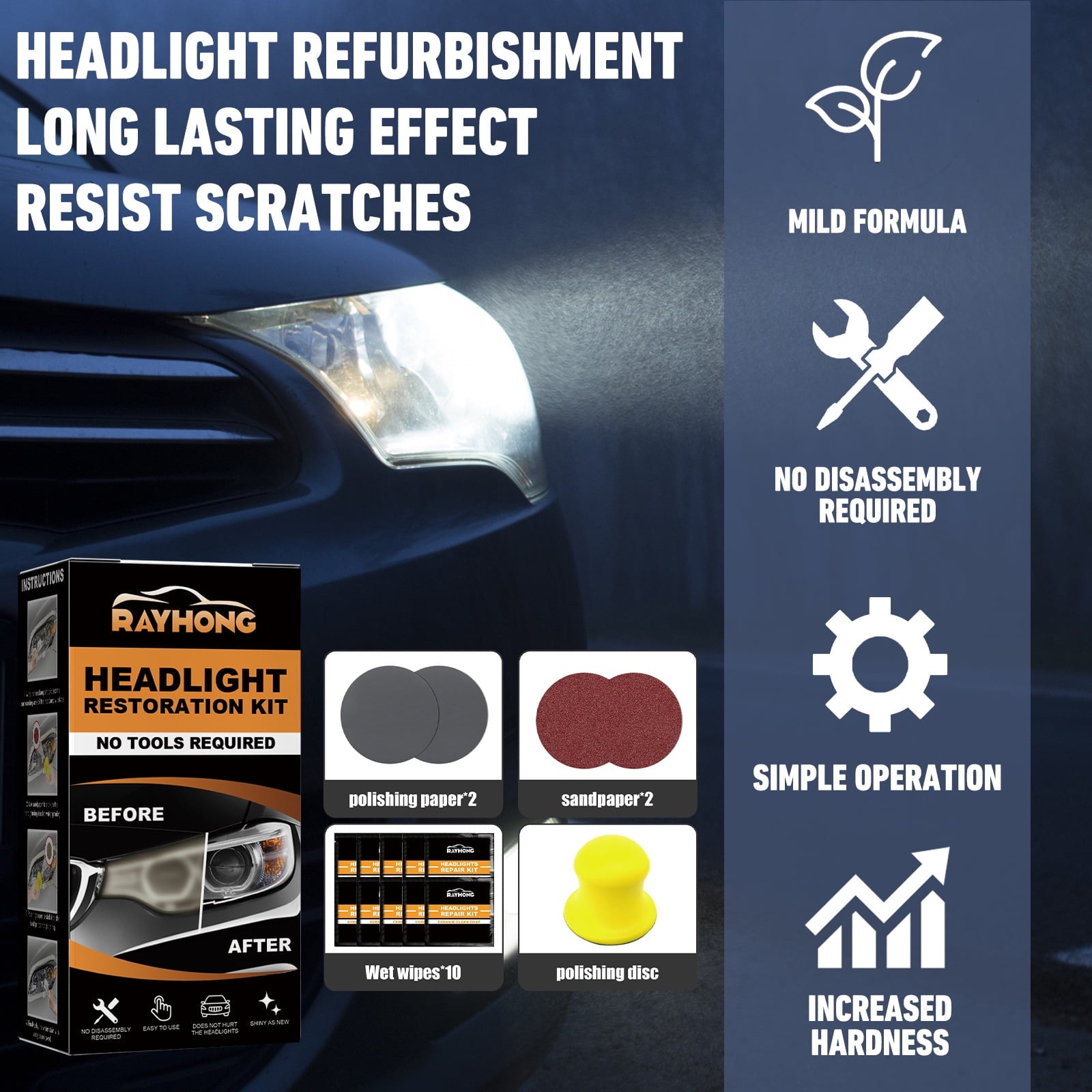 Automotive ceramic headlight repair kit, headlight lampshade repair, scratches, yellowing, polishing, renovation, brightening