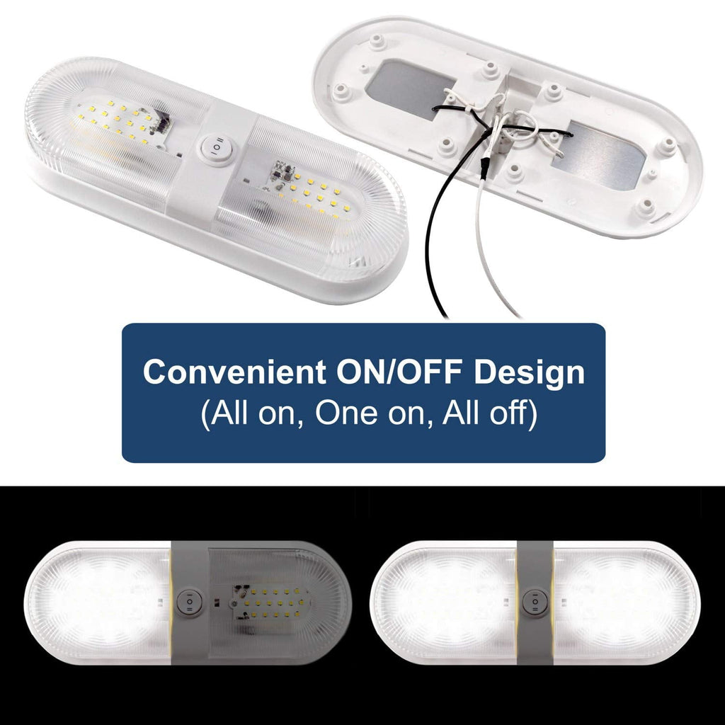 HQRP 2-Pack RV LED Ceiling Double Dome 12V-24V 560 Lumen Interior Indoor Lights Replacement Trailer Camper Boat Marine Motorhome Lighting Fixtures with ON/OFF Switch