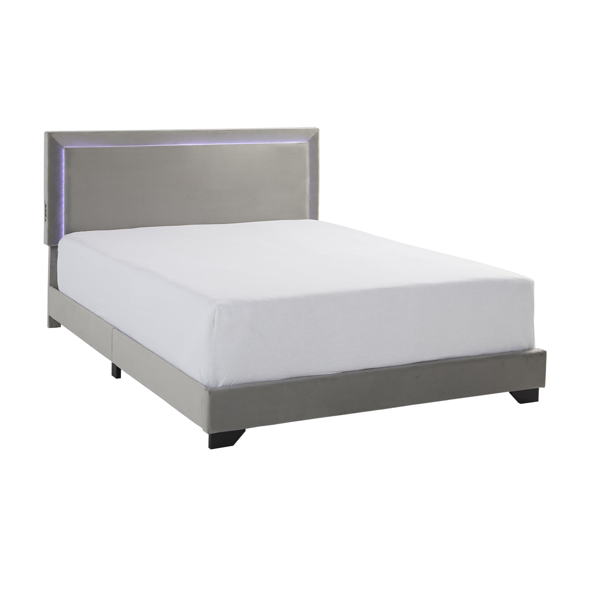 Anchorage Upholstered Queen Bed with LED Lights and USB, Platinum