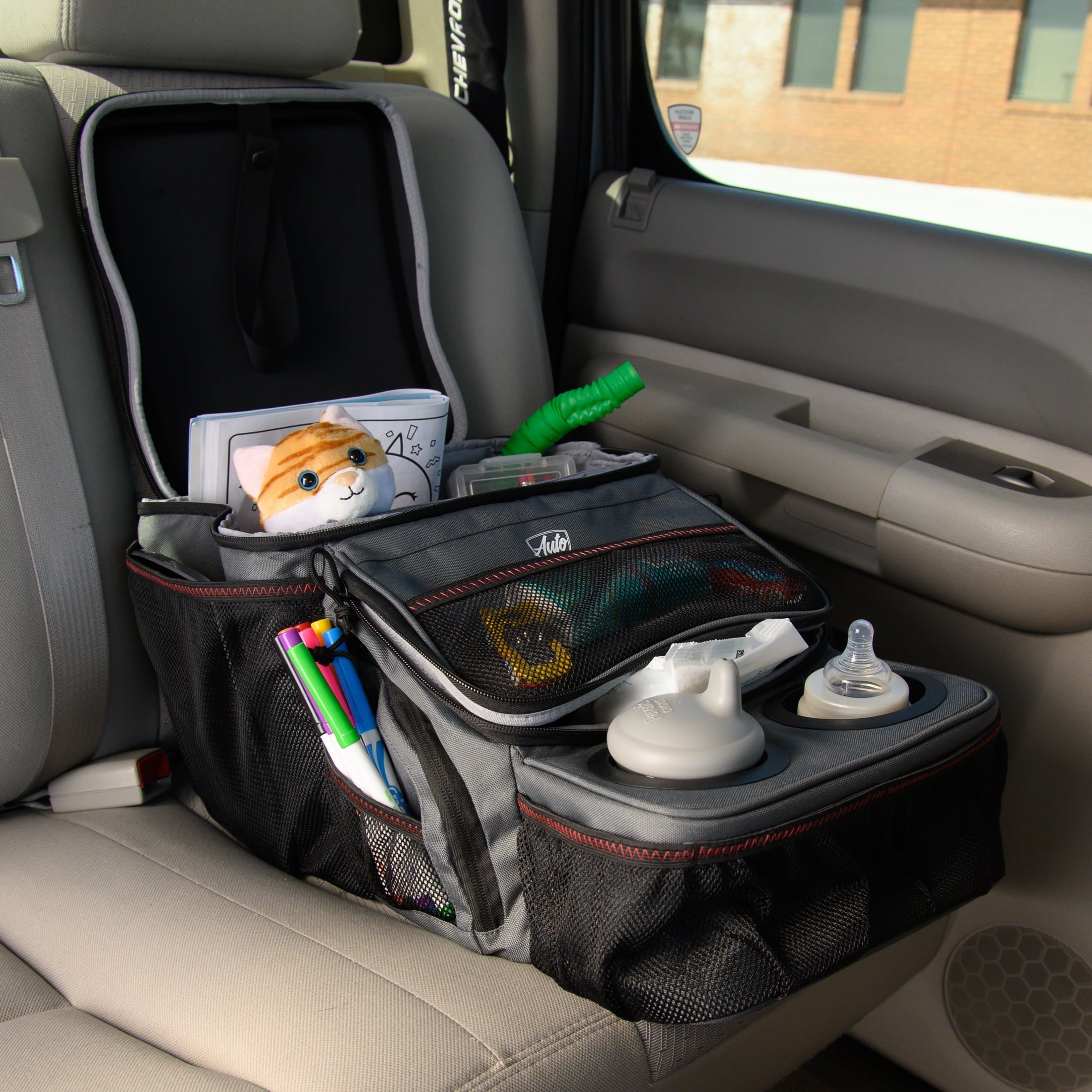 Auto Drive Backseat Organizer with Cup Holders and Storage, Black
