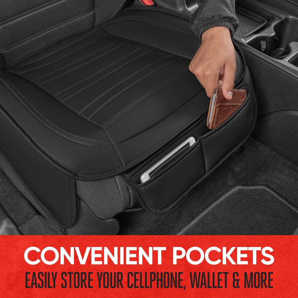 Motor Trend Car Seat Covers for Auto Truck SUV, Black Faux Leather Front Seat Covers for Cars, 2-Pack Padded Car Seat Protector Cushion