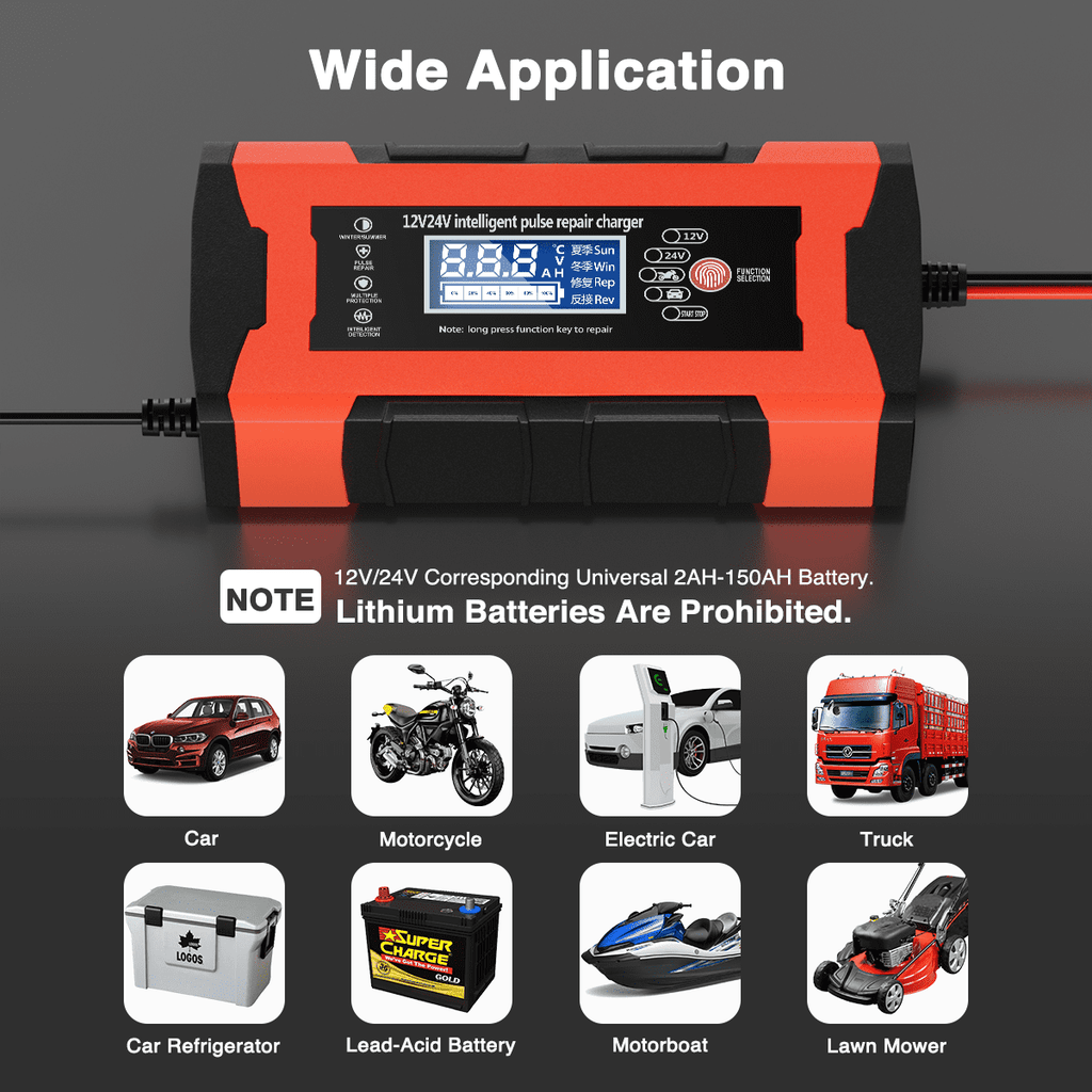 12V/10A 24V/5A Car Battery Charger, Battery Maintainer with LCD Display, Fully-Auto Smart Pulse Repair Charger, Maintainer Trickle Charger for Car Truck Motorcycle Lawn Mower Boat Lead Acid Battery