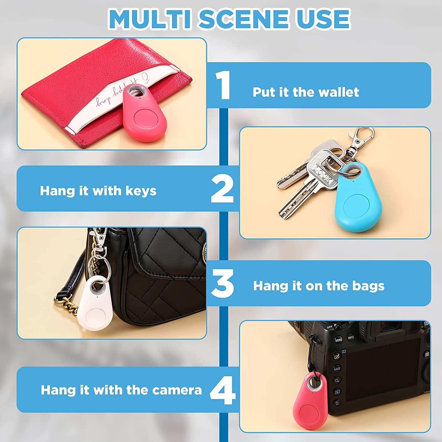 5 Pack Smart Key Finder Locator GPS Tracking Device for Kids Boys Girls Pets Cat Dog Keychain Wallet Luggage Anti-Lost Tag Alarm