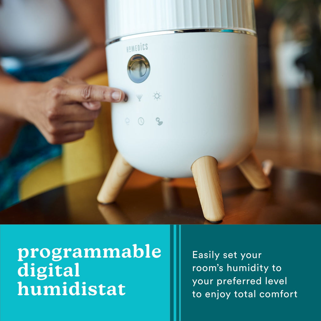 HoMedics Total Comfort Deluxe Ultrasonic Humidifier Top Fill, Large Humidifier for for Bedroom, Plants, Office - Top-Fill 1.47 Gallon White UHE-CMTF91