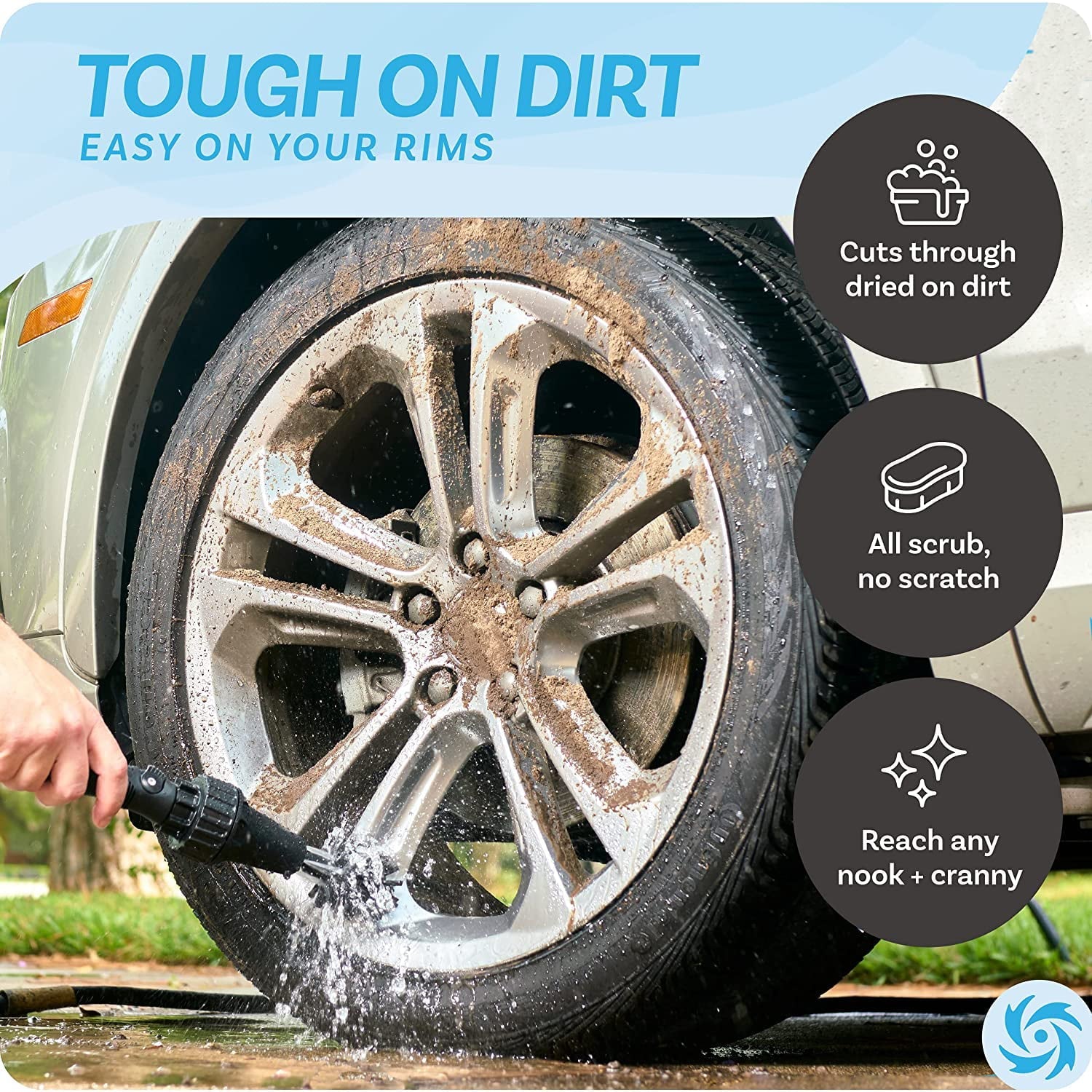 Brush Hero - Car Wheel Brush, Premium Automotive Detailer and Tire Brush Cleaning Kit for Bikes, Engines, Trucks, Boats, Equipment, Exhaust Tips, Premium Water-Powered Multi-Purpose Rim Brush