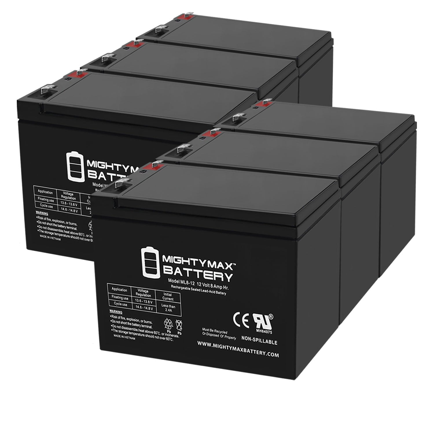 12V 8Ah Compatible Battery for APC Back-UPS ES 750 UPS - 6 Pack