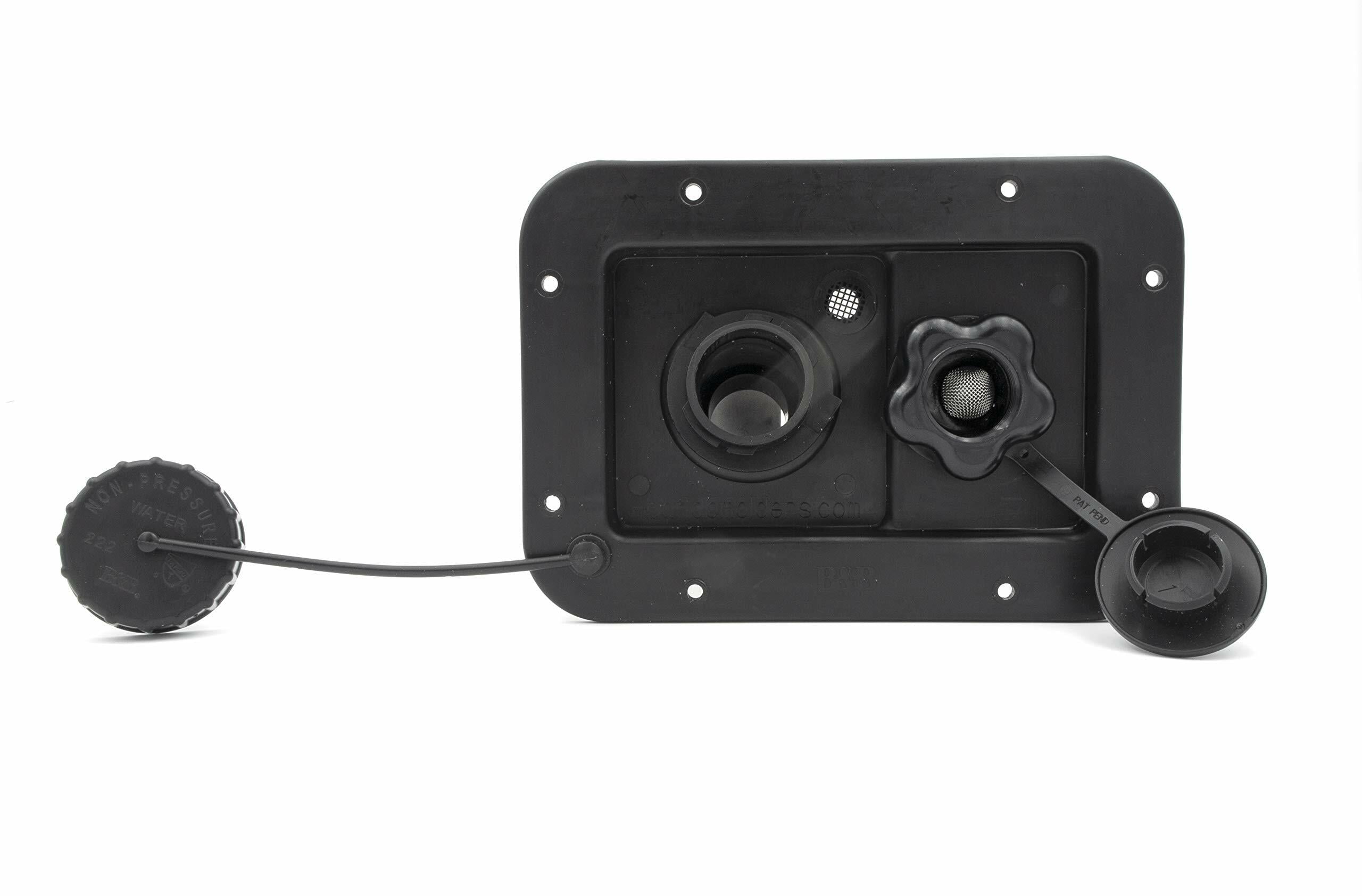 Thetford | B&B Molders RV 6" City/ Gravity Water Hatch with Plastic Check Valve, Black, 94223