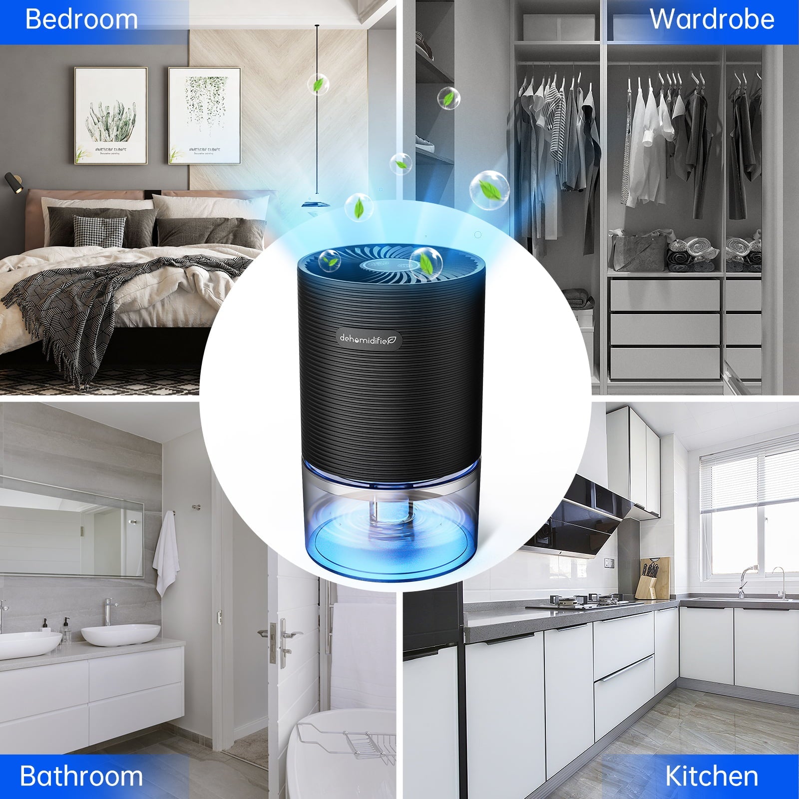 Alrocket Small Dehumidifiers for Bedroom 27oz with Auto-off,7 Colors LED Light up to 215 sq.ft-Black