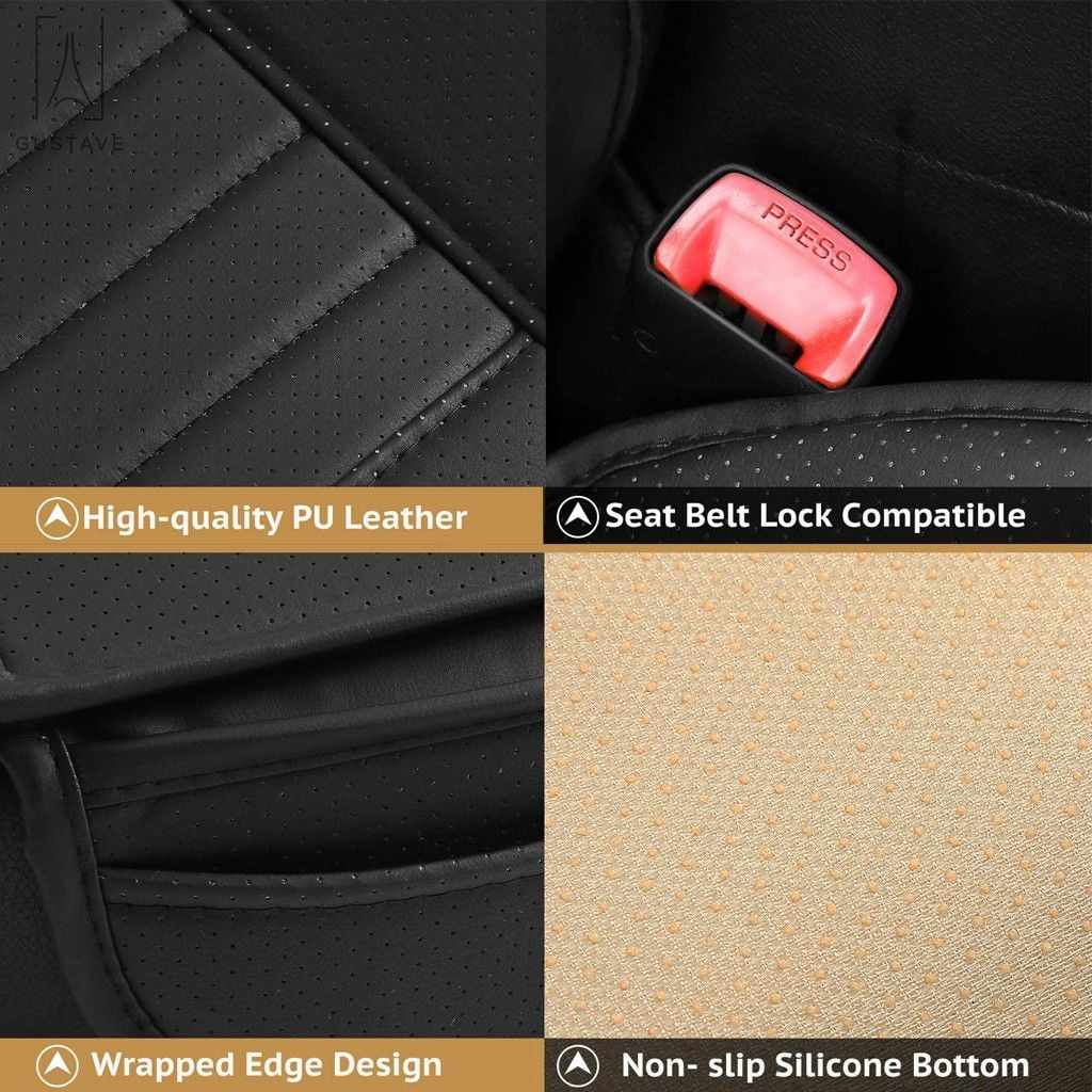 Gustave Universal Car Seat Cover, Car Front Seat Cushion Breathable PU Leather Pad Mat Non Slip Bottom for Auto Supplies Office Chair with Storage Pouch "Gray"