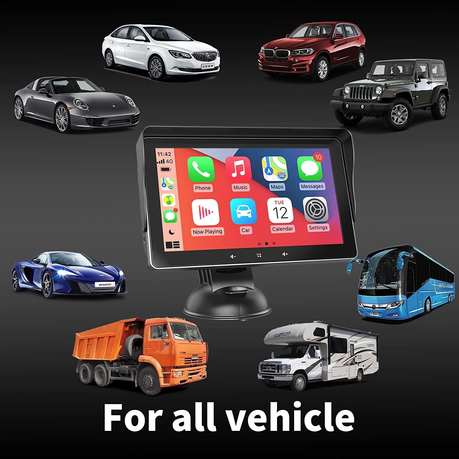 [2023 Newest] Polarlander Portable Wireless Apple Carplay & Android Auto with Steering Wheel Control, 7 inch IPS Touchscreen Car Stereo, Bluetooth Handsfree, WiFi, AirPlay, Dash Windshield Mounted