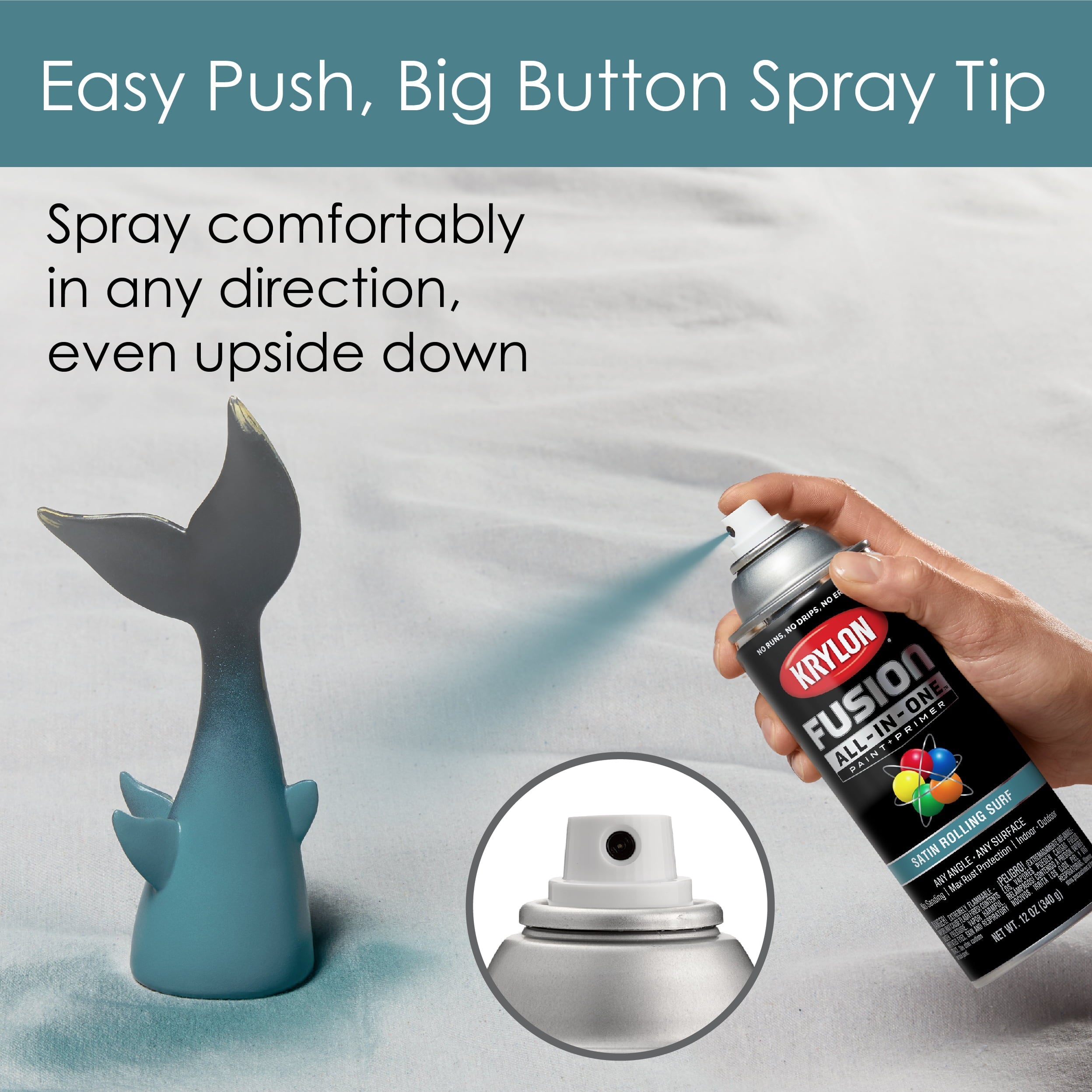 Krylon K02747007 Krylon Fusion All-In-One Rolling Surf Satin 12 oz Spray Paint, Multi-Surface, (1 Piece, 1 Pack)
