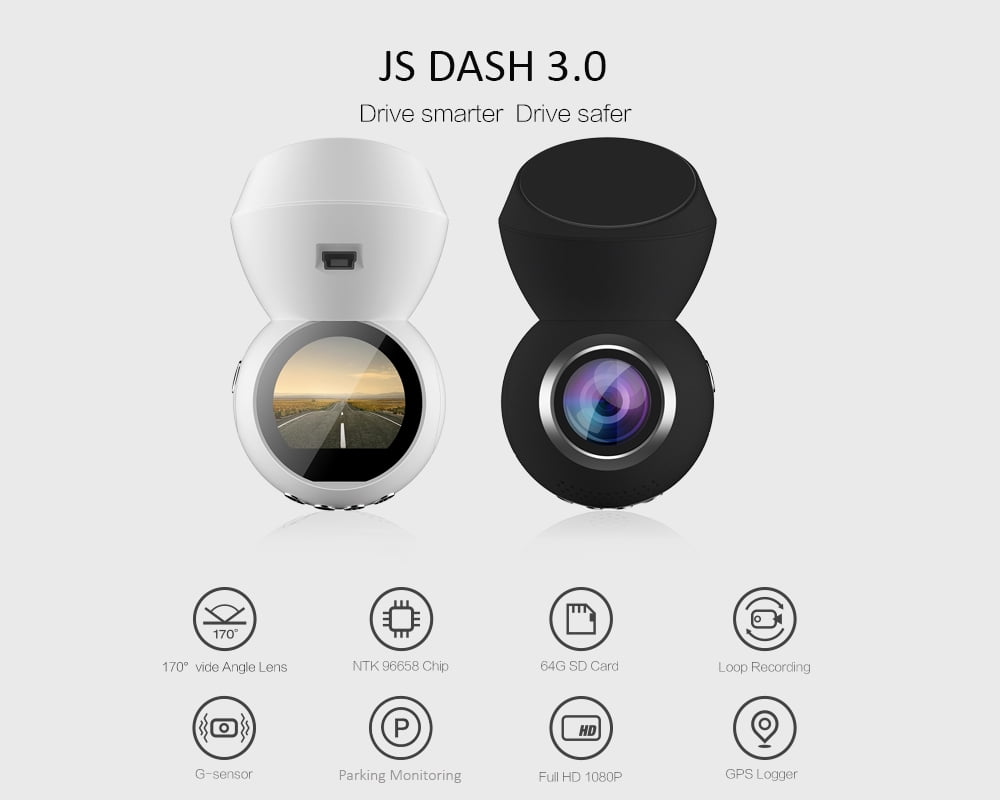 JS Dash 3.0 (BLACK) - Plug & Play Dash Cam- Full HD 1080p Dashcam w/ Parking Monitor & 1.22" LED Screen & GPS *NEW & IMPROVED*