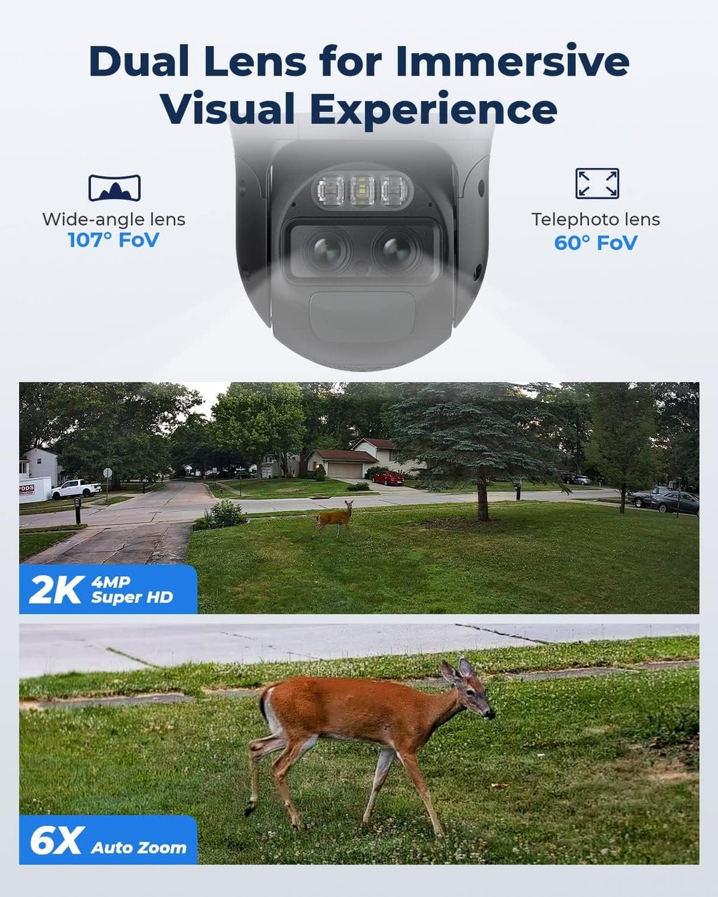 REOLINK 2K 360° PTZ Cameras for Home Security Outside, Dual Lens with Auto Tracking, 6X Hybrid Zoom, 2.4/5GHz WiFi, 4MP Color Night Vision, Solar Security Cameras Wireless Outdoor