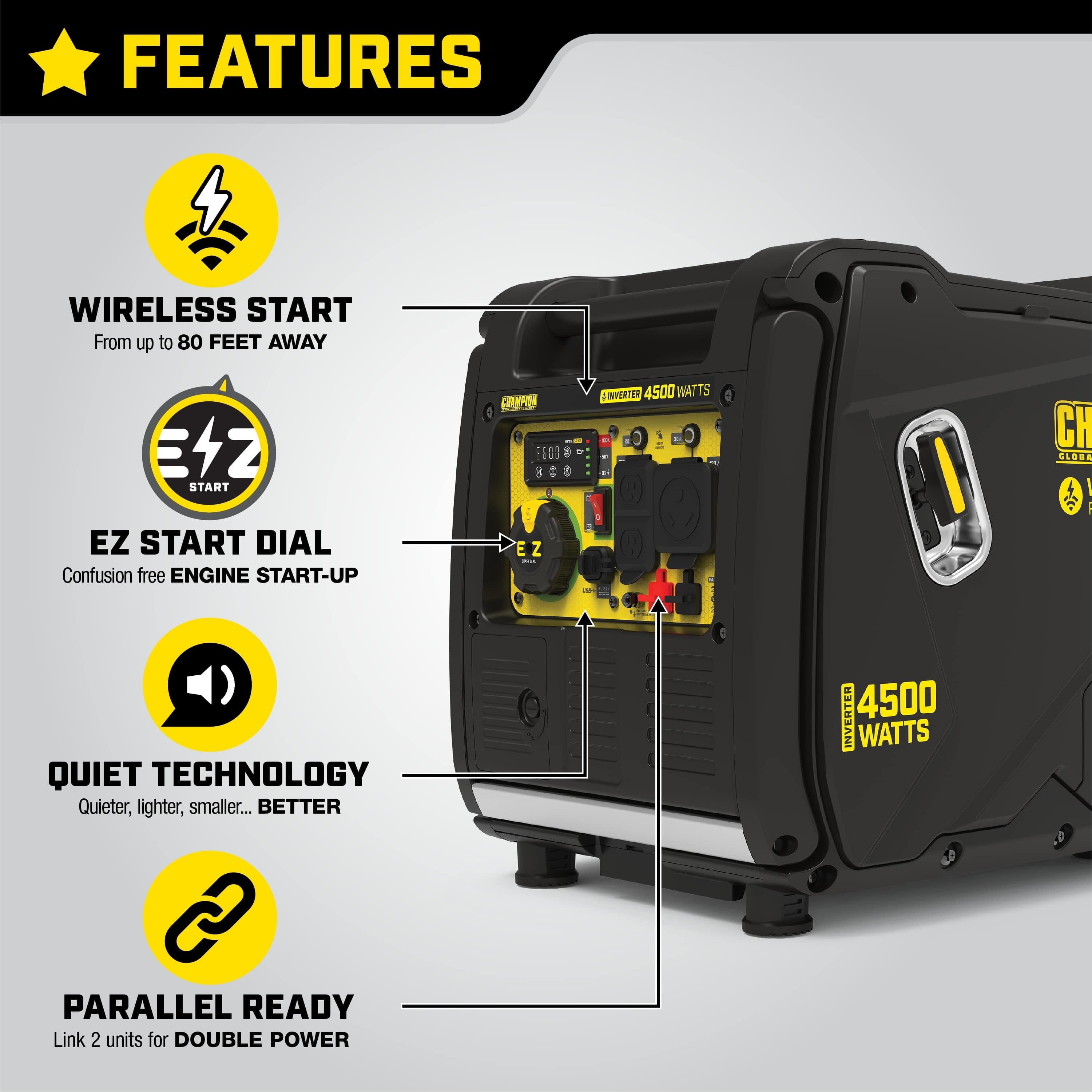 Champion Power Equipment 4500-Watt Portable Gasoline Inverter Generator with Wireless Remote Start