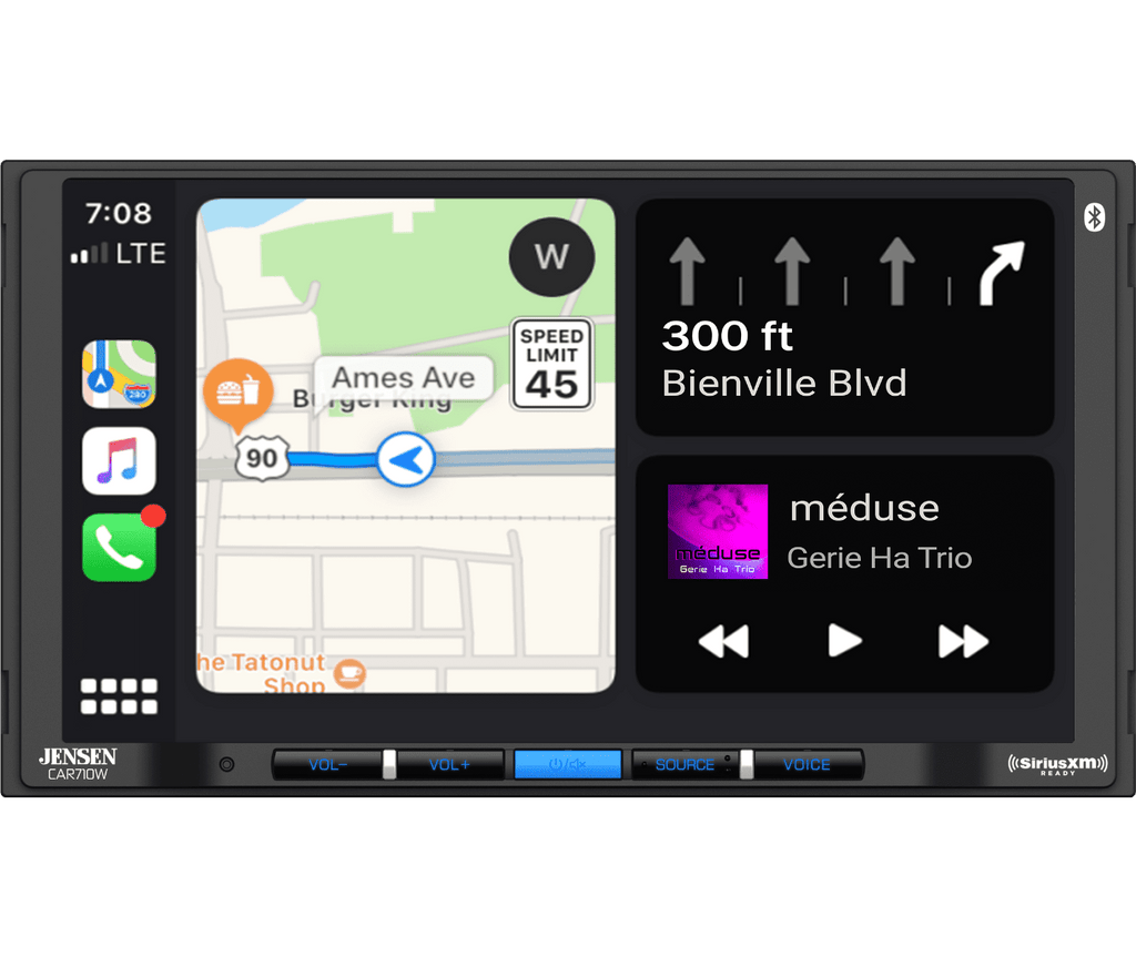 Jensen CAR710W 7” Mechless Multimedia Receiver with Wireless and Wired Apple CarPlay l Wireless and Wired Android Auto l SiriusXM-Ready l Built-in Bluetooth | USB Input with Charging