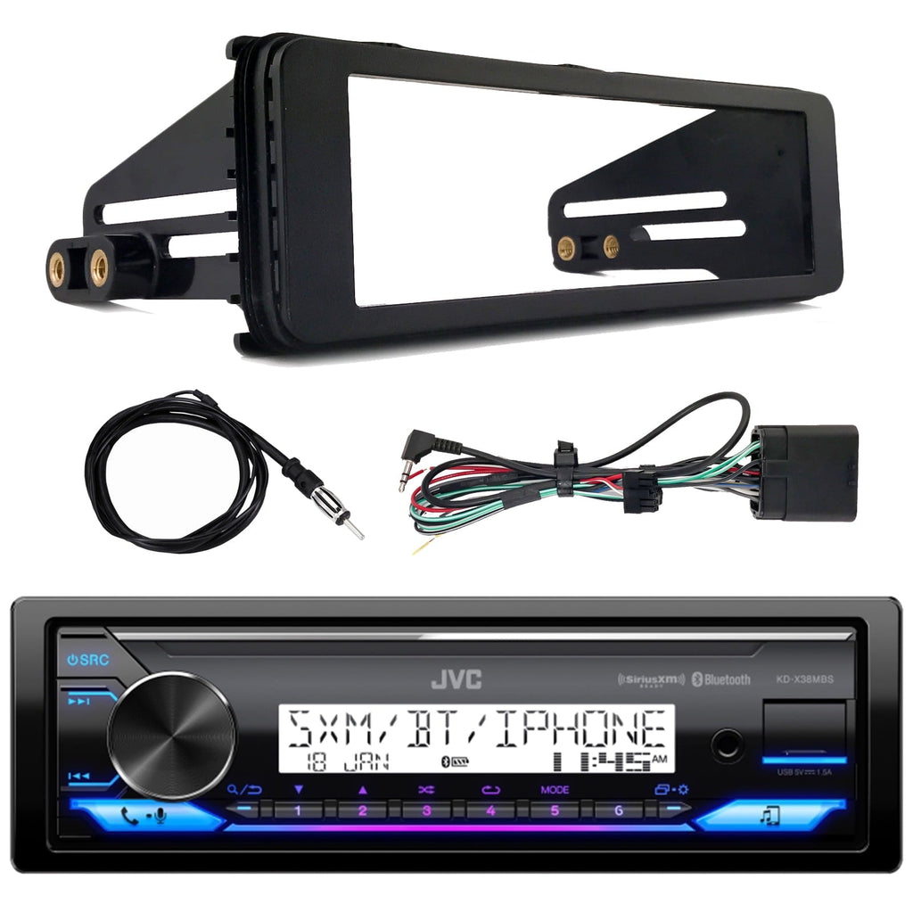 JVC KD-X38MBS Single DIN Marine MotorSports Bluetooth USB AUX LED AM/FM Radio Stereo SiriusXM Ready Amazon Alexa Receiver, Enrock Harley Davidson Single-DIN Stereo Installation Kit Fits, Antenna
