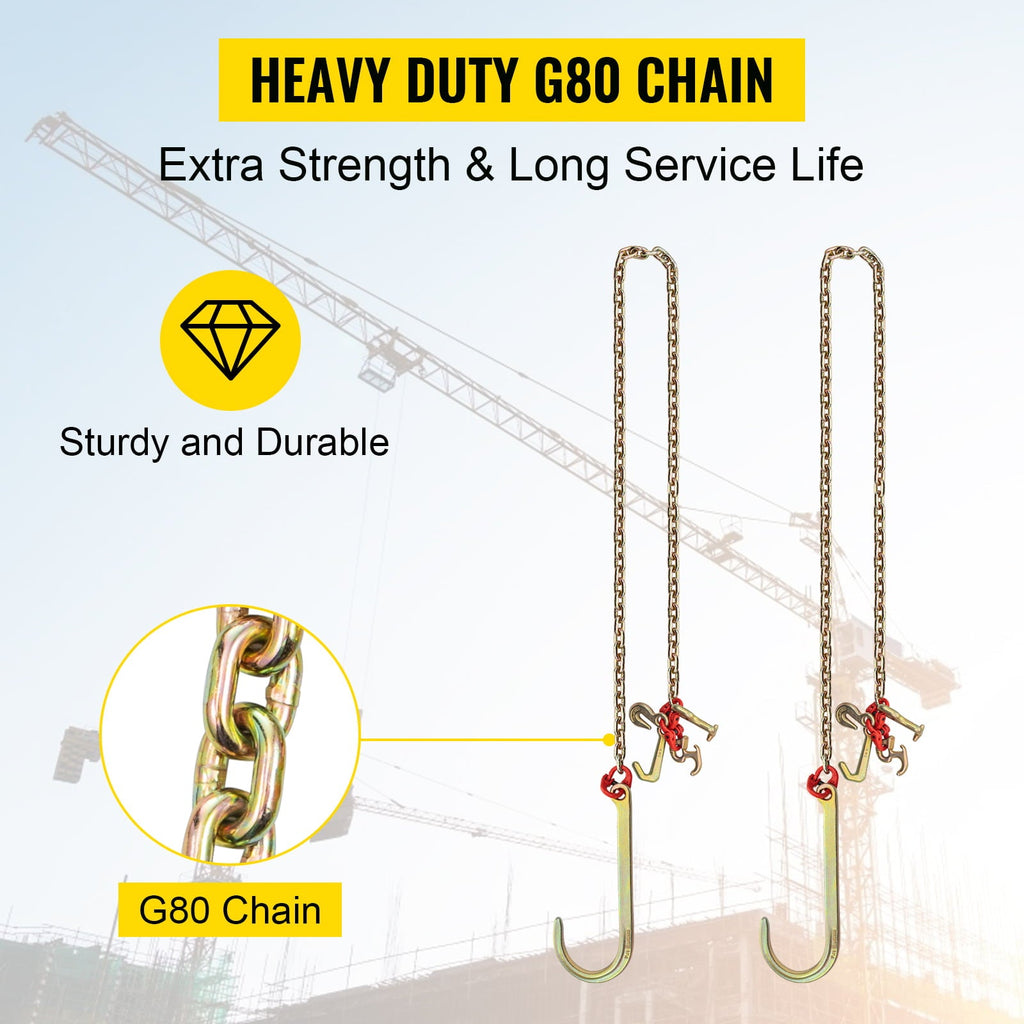 BENTISM 5/16"x10' Long Shank J Hook Tow Chain w/ 15" Large J Hooks & RTJ Hooks X2