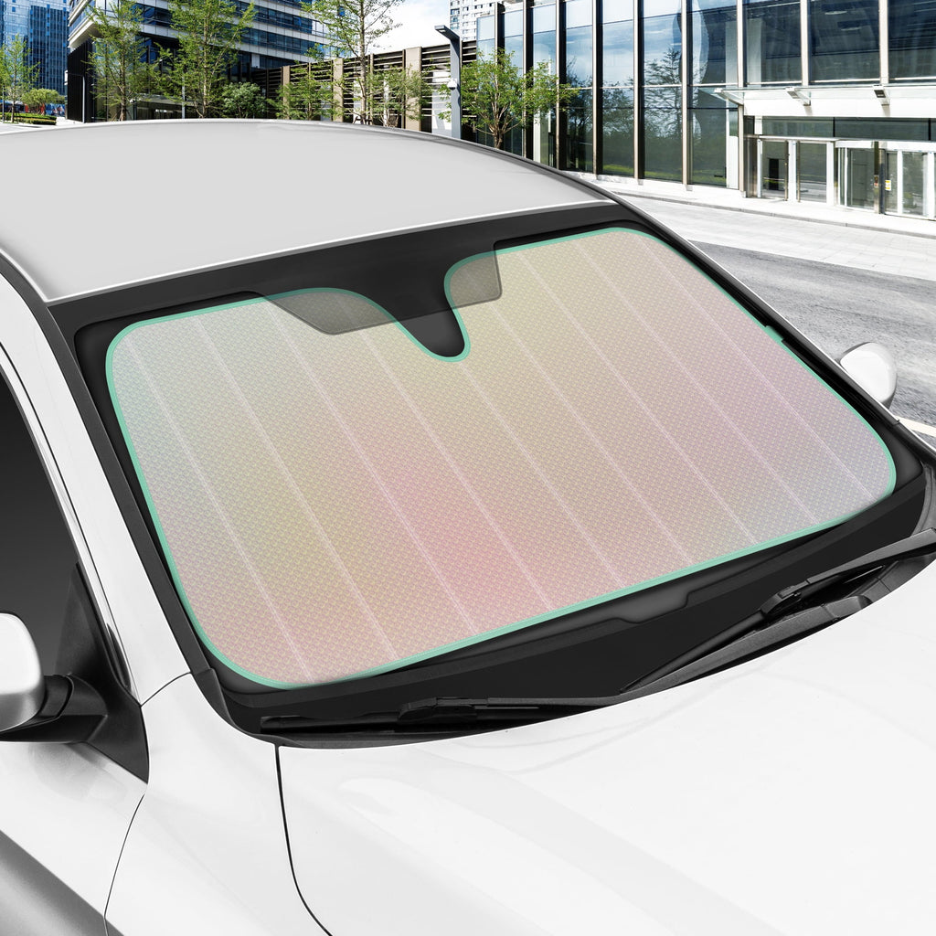 Iridescent Matte White Front Windshield Sunshade-Accordion Folding Shade-Blocks UV Rays- 58 x 27"in
