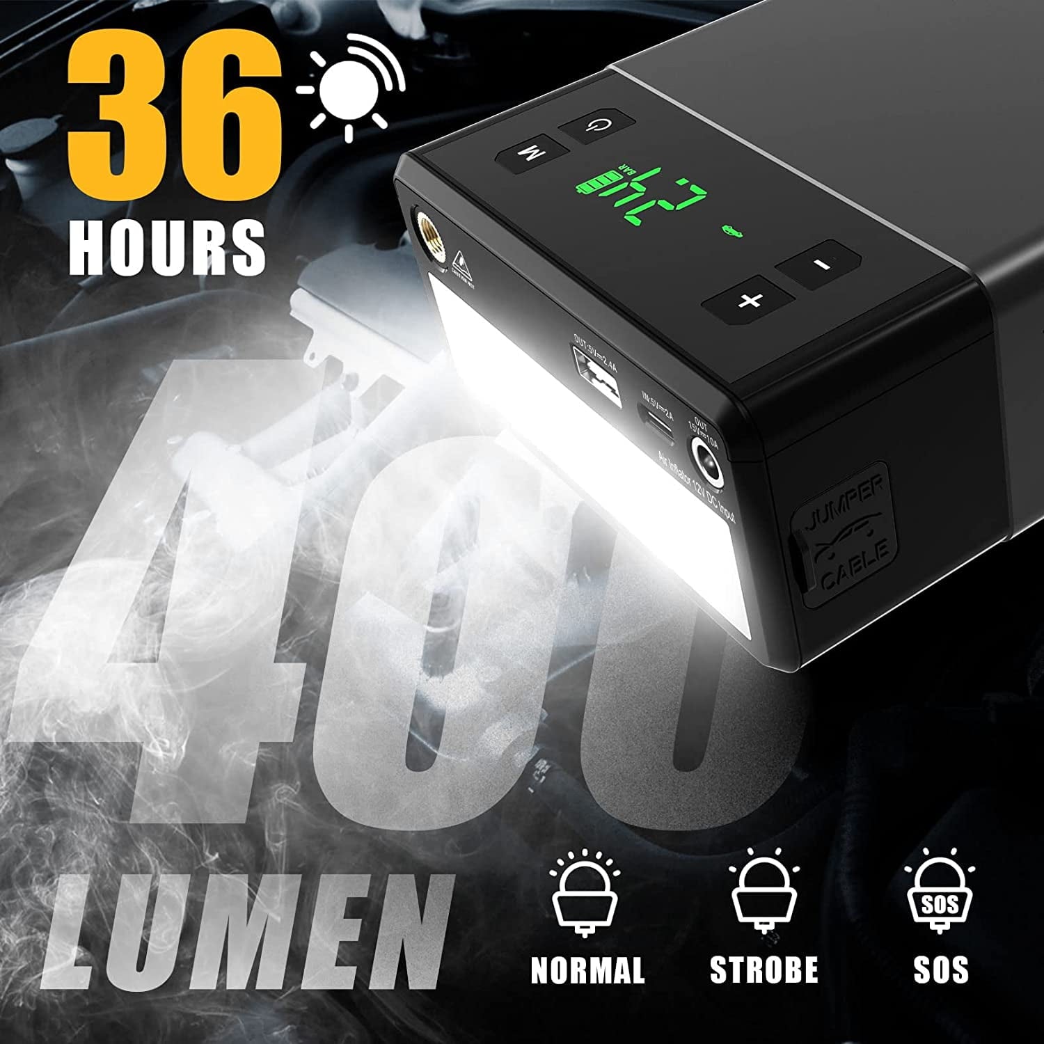 Jump Starter with Air Compressor,2500A Peak 12V Portable Jump Box for 8.5L Gas and 6.0L Diesel Engines with 150PSI Compressor Tire Inflator,Auto Lithium Car Starter  Battery Booster Power Bank