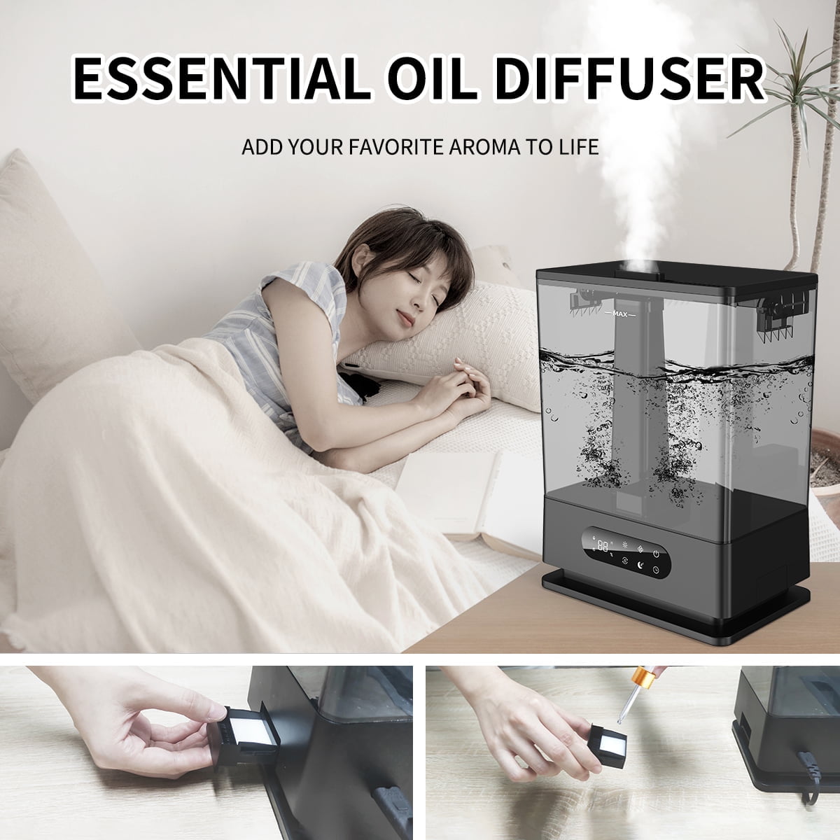 ALROCKET 6.5L Large Humidifiers Top Fill Cool Mist Humidifier for for Bedroom, Home, and Large Room Black