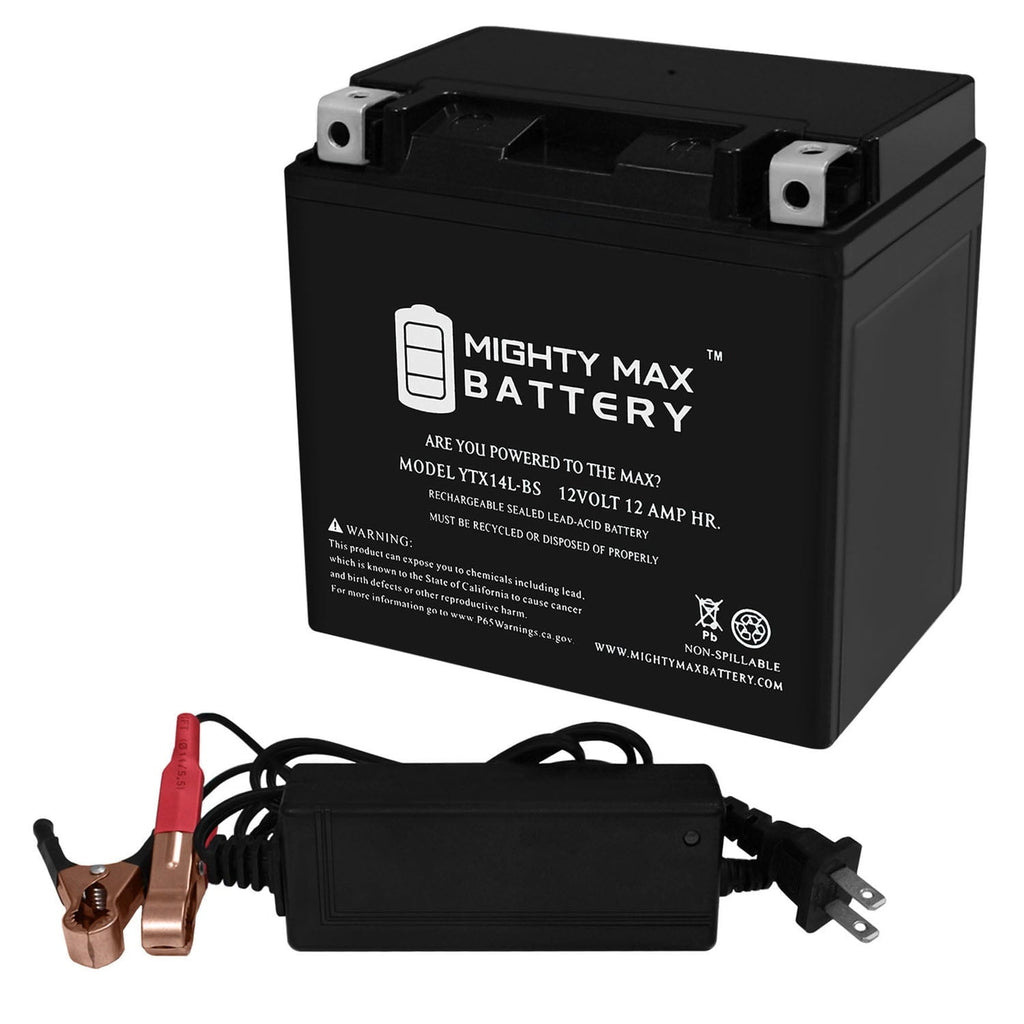 YTX14L-BS Replaces Snowmobile Mower PWC Watercraft + 12V 2Amp Charger