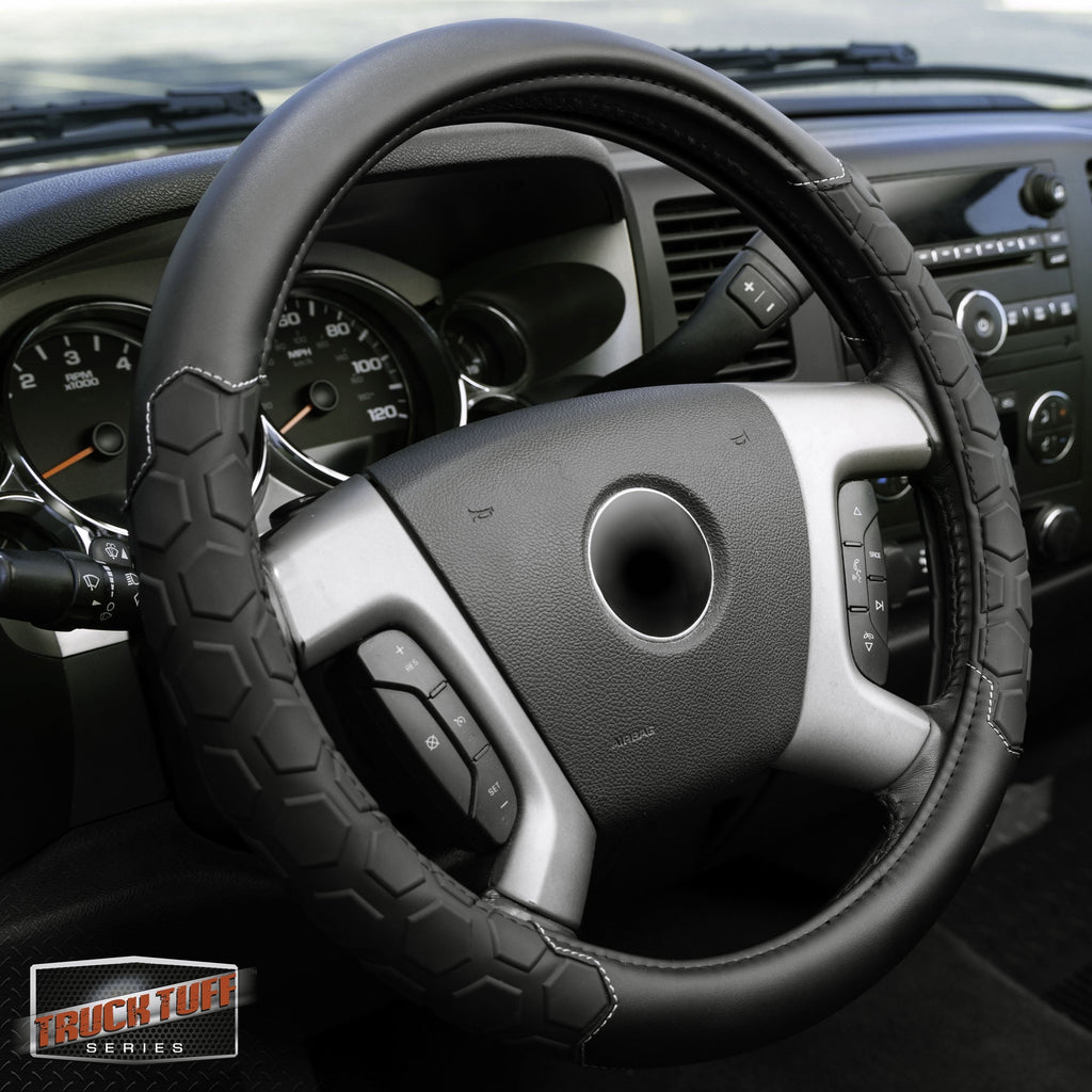 Truck Tuff Black Heavy-Duty Steering Wheel Cover, Anti Slip & Odor Free, Car, SUV Accessories, Universal Fit 15” – 16”, Auto, 0.82 lbs.