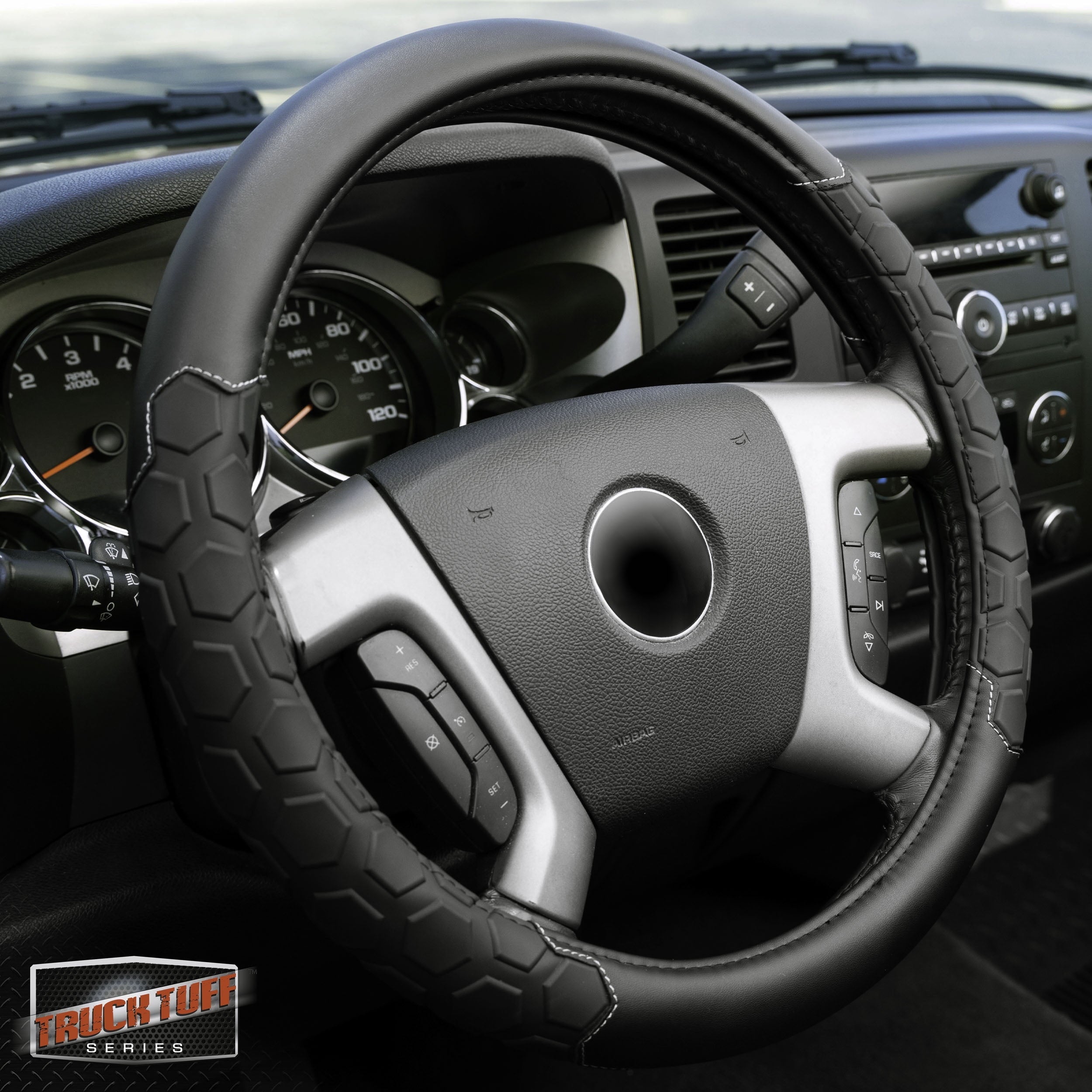 Truck Tuff Black Heavy-Duty Steering Wheel Cover, Anti Slip & Odor Free, Car, SUV Accessories, Universal Fit 15” – 16”, Auto, 0.82 lbs.