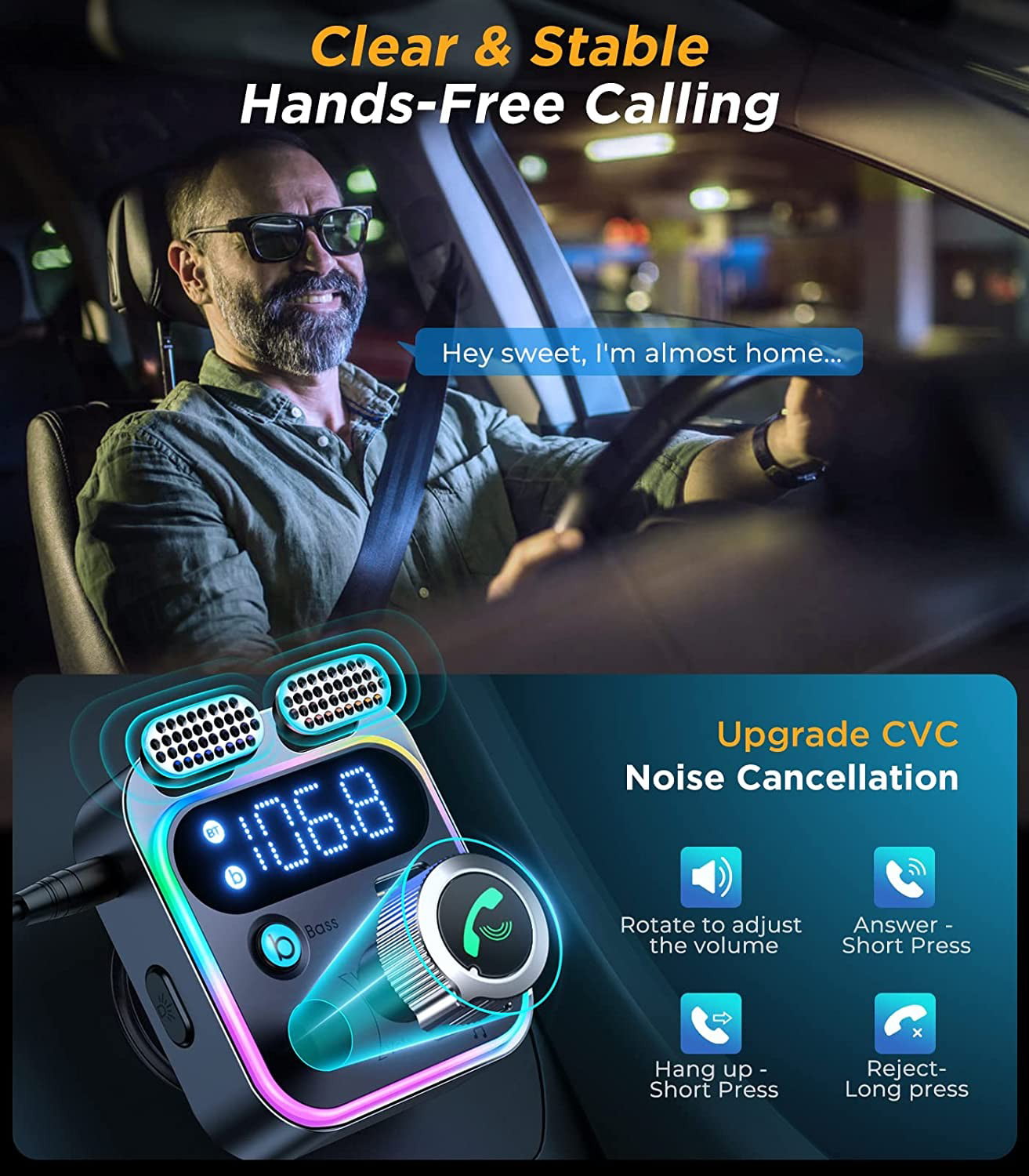 JOYROOM Bluetooth Car Adapter, Bluetooth 5.3 Wireless FM Transmitter for Car, PD & QC 3.0 USB Charger, AUX Handsfree Car Kit MP3 Player, Support U Disk