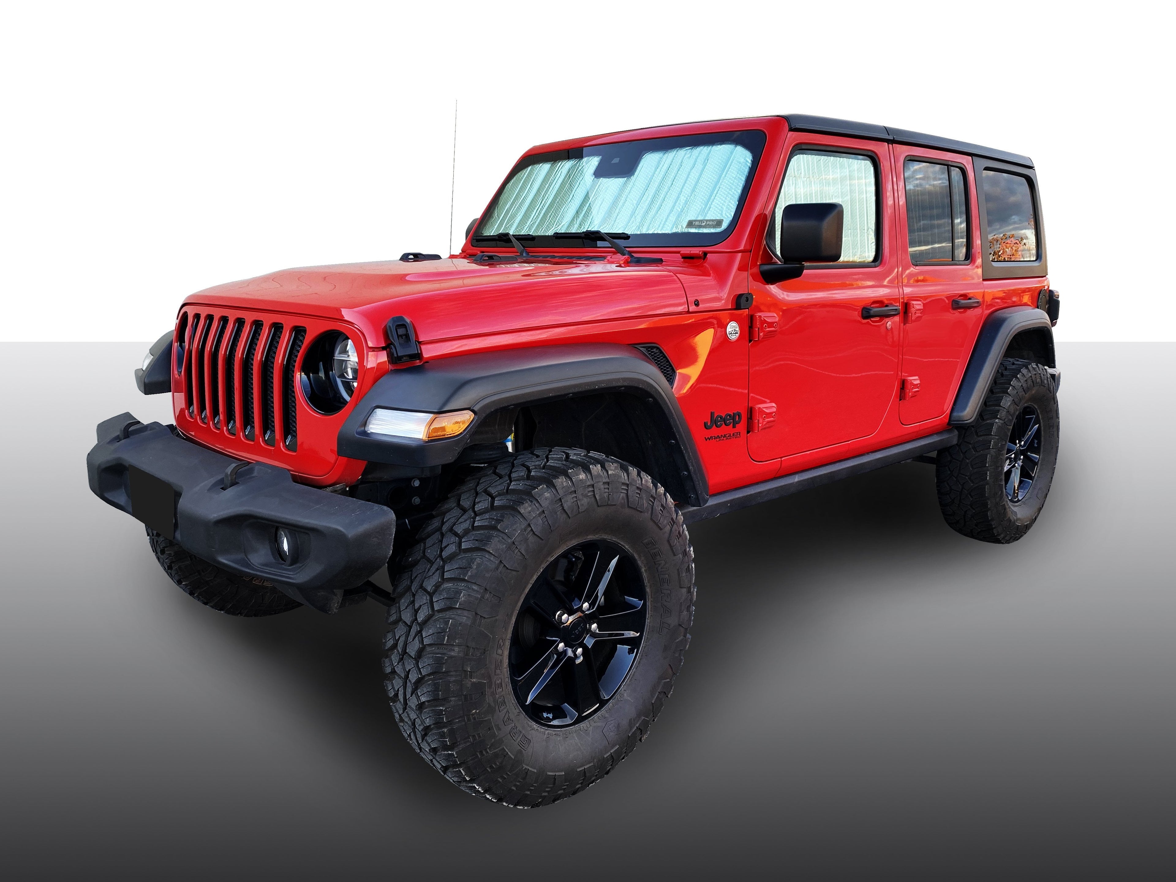 Front Windshield Sunshade for 2007-2017 Jeep Wrangler Unlimited, Sport, JL, JK, 2 Door, 4 Door - (w/ Rearview Mirror on Winshield, NO Sensor)