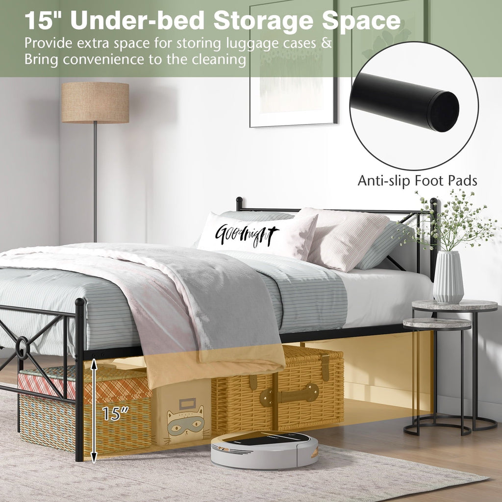 Infans Full Size Metal Platform Bed Frame w/ Headboard Mattress Foundation Black