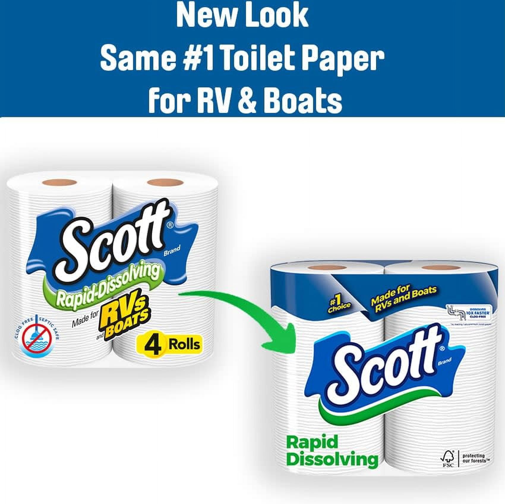 Scott Rapid-Dissolving Toilet Paper, 4 Double Rolls, 231 Sheets Per Roll (924 Total)