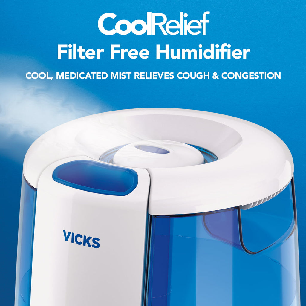 Vicks 1.2 Gallon Cool Relief Filter Free Ultrasonic Humidifier, VUL600, 400 sq. ft