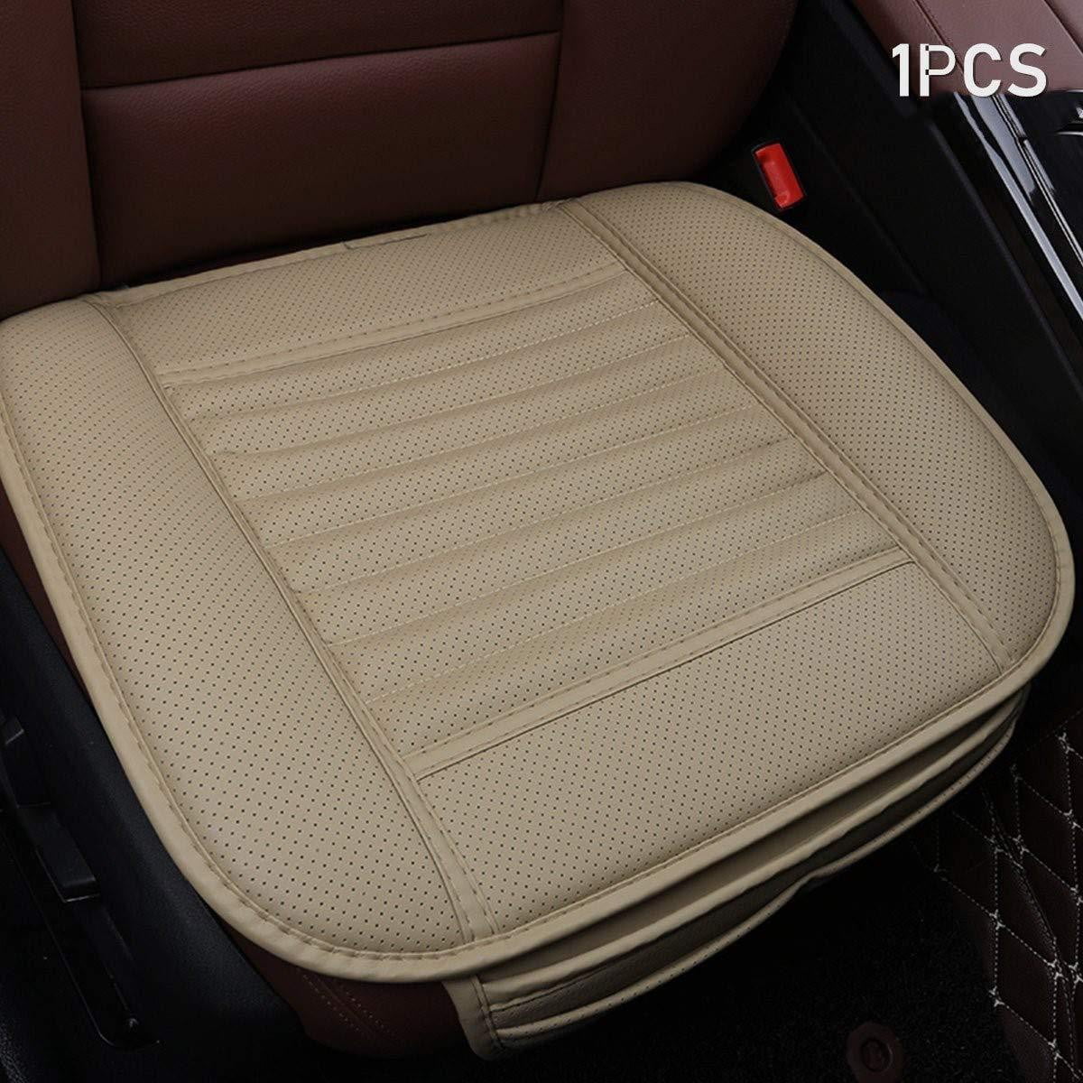 XEOVHV Car Front Cushion Single Beigecar Seat Protector Single Seat Cover Without Backrest Pu Leather Front Car Seat Cushion Cover Car Seat Cover,1Pcs (Beige-B) Summer Promotion