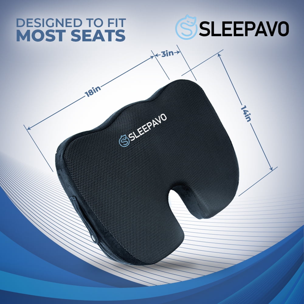 Sleepavo Seat Cushion - Office Chair Cushion for Sciatica Pain Relief, Seat Cushion for Tailbone Pain Relief - Back Support Pillow - Seat Cushion for Car (Black)