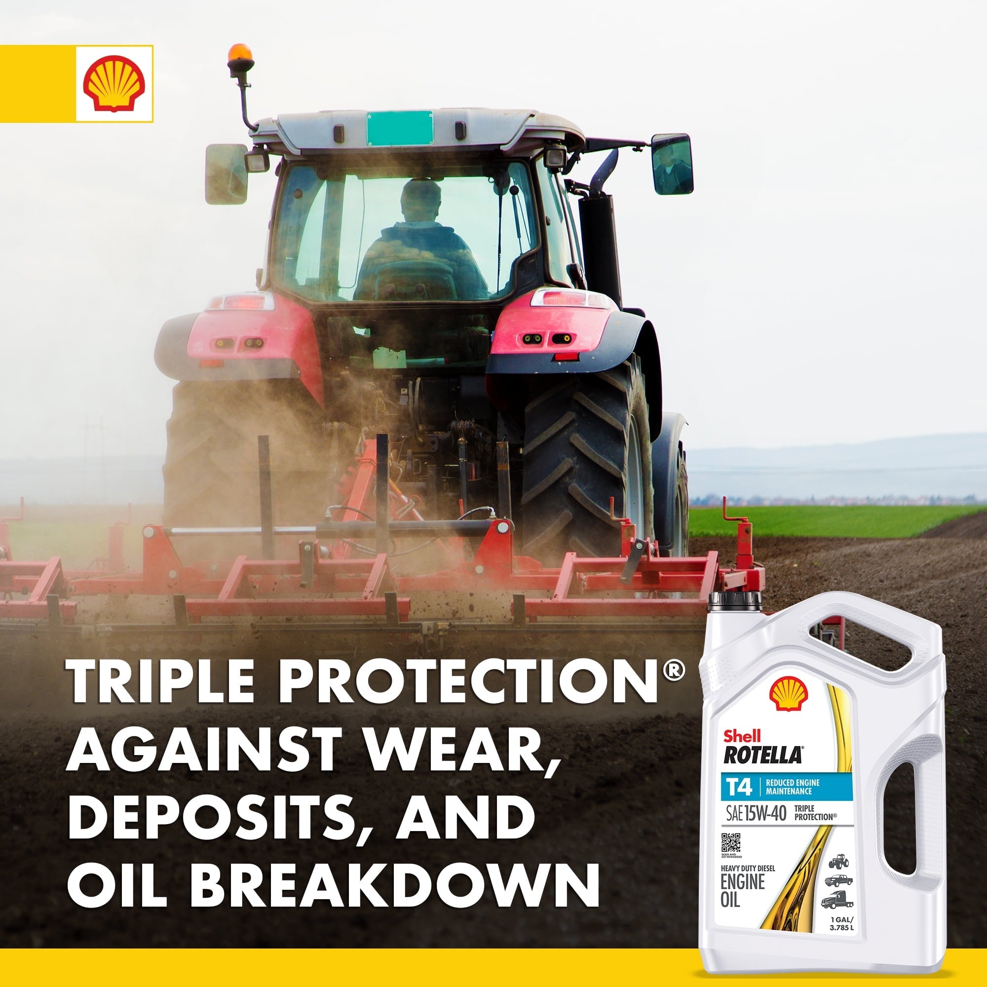 Shell Rotella T4 Triple Protection 15W-40 Diesel Motor Oil, 1 Gallon