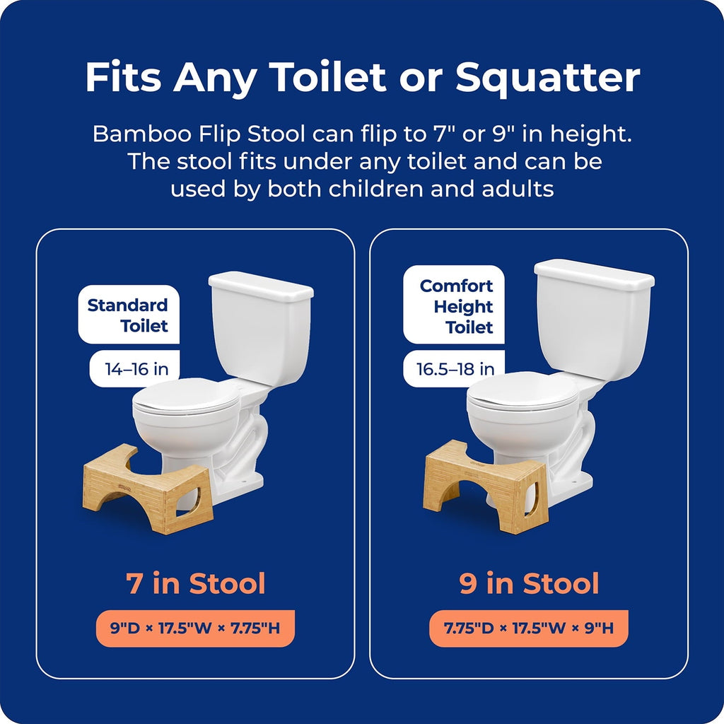 Squatty Potty The Original Toilet Stool - Bamboo Flip, 7" & 9" Height, Two Sizes-in-One