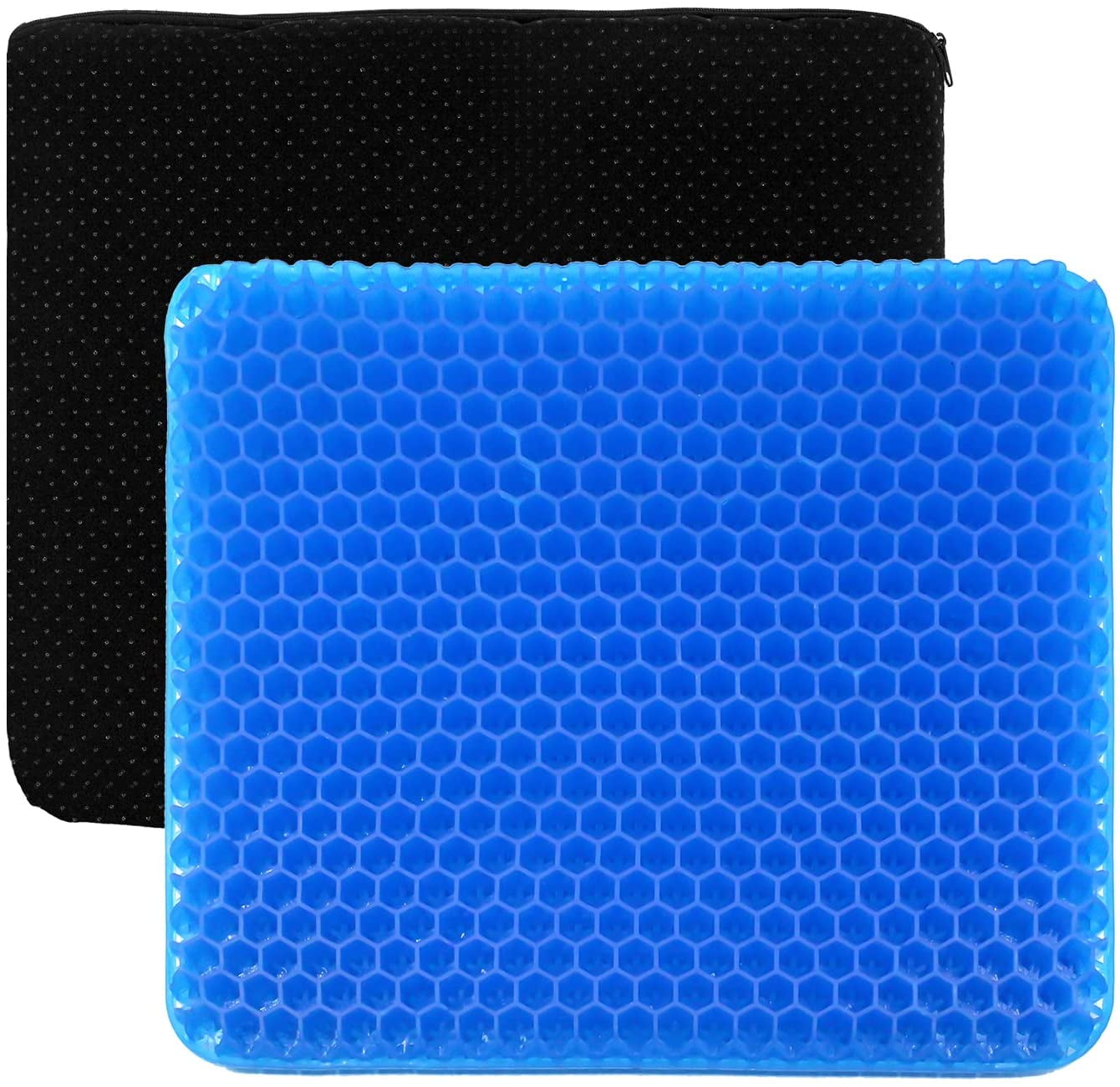 Bicmte Honeycomb Gel Support Seat Cushion with Non-Slip Breathable Cover - 16.5"x14.6" Ergonomic & Orthopedic Gel Seat Cushion Blue Chair Pad