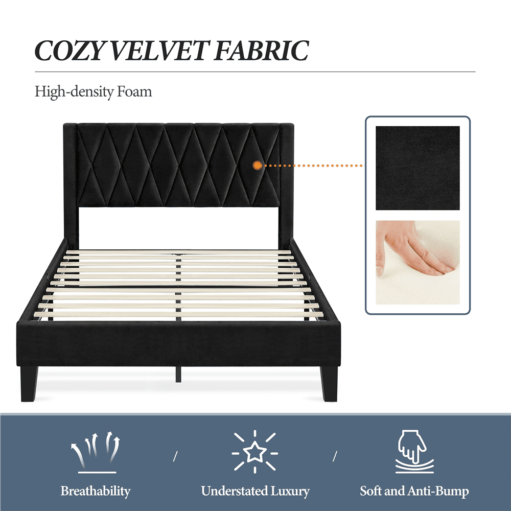Yaheetech Upholstered Bed Frame with Built-In USB Ports and Tufted Headboard, Full Size, Black