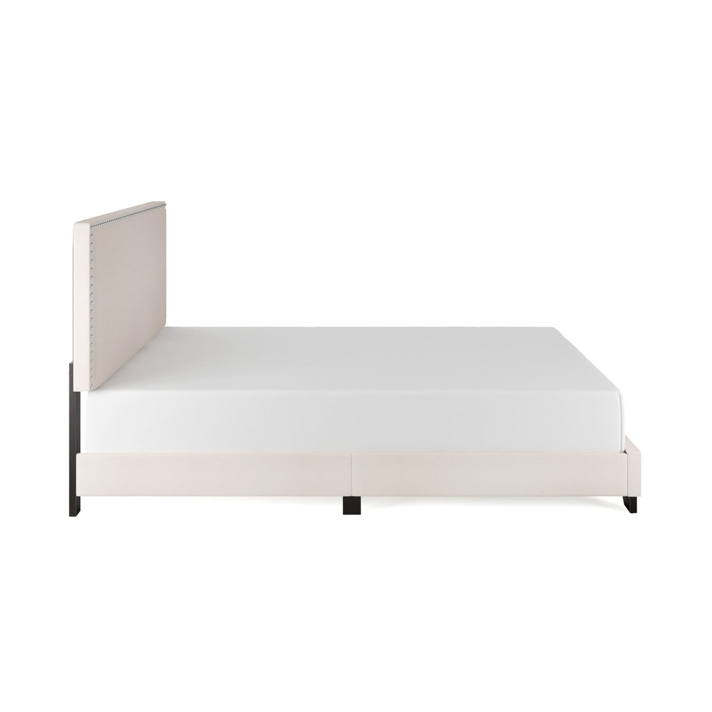 Skylar Nailhead Trim Upholstered Full Platform Bed, Cream